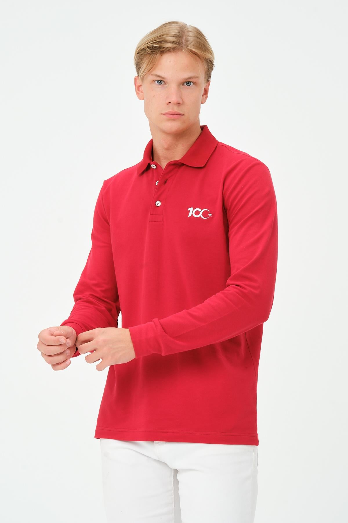 MSW 100.Yıl Özel Tasarım Regular Fit Uzun Kollu Erkek Kırmızı Polo