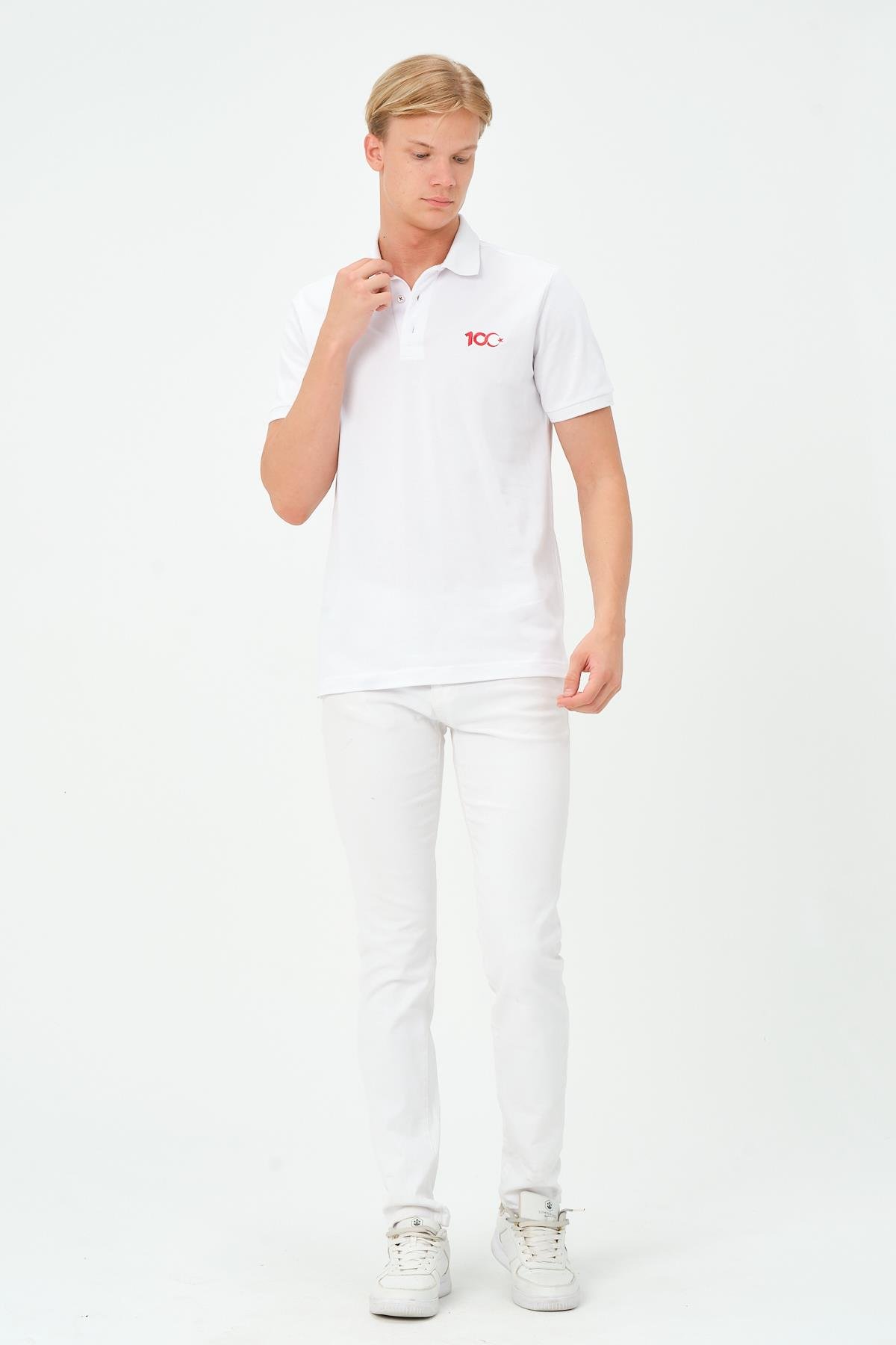 MSW 100.Yıl Özel Tasarım Regular Fit  Erkek Beyaz Polo