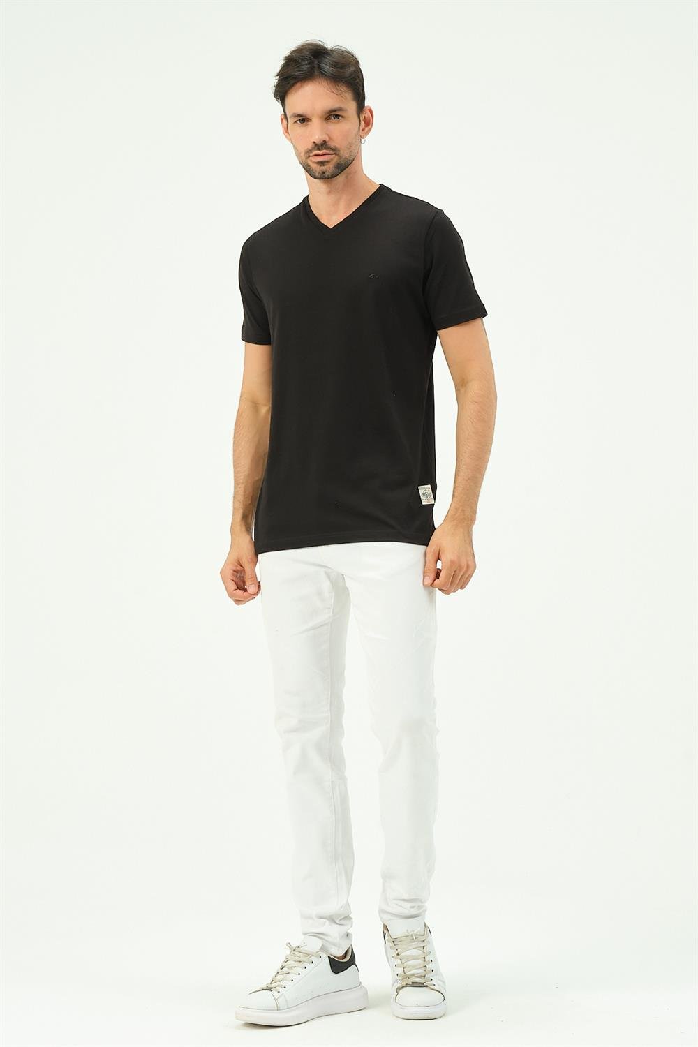 MSW Baskılı Erkek Regular Fit Siyah V Yaka T-shirt
