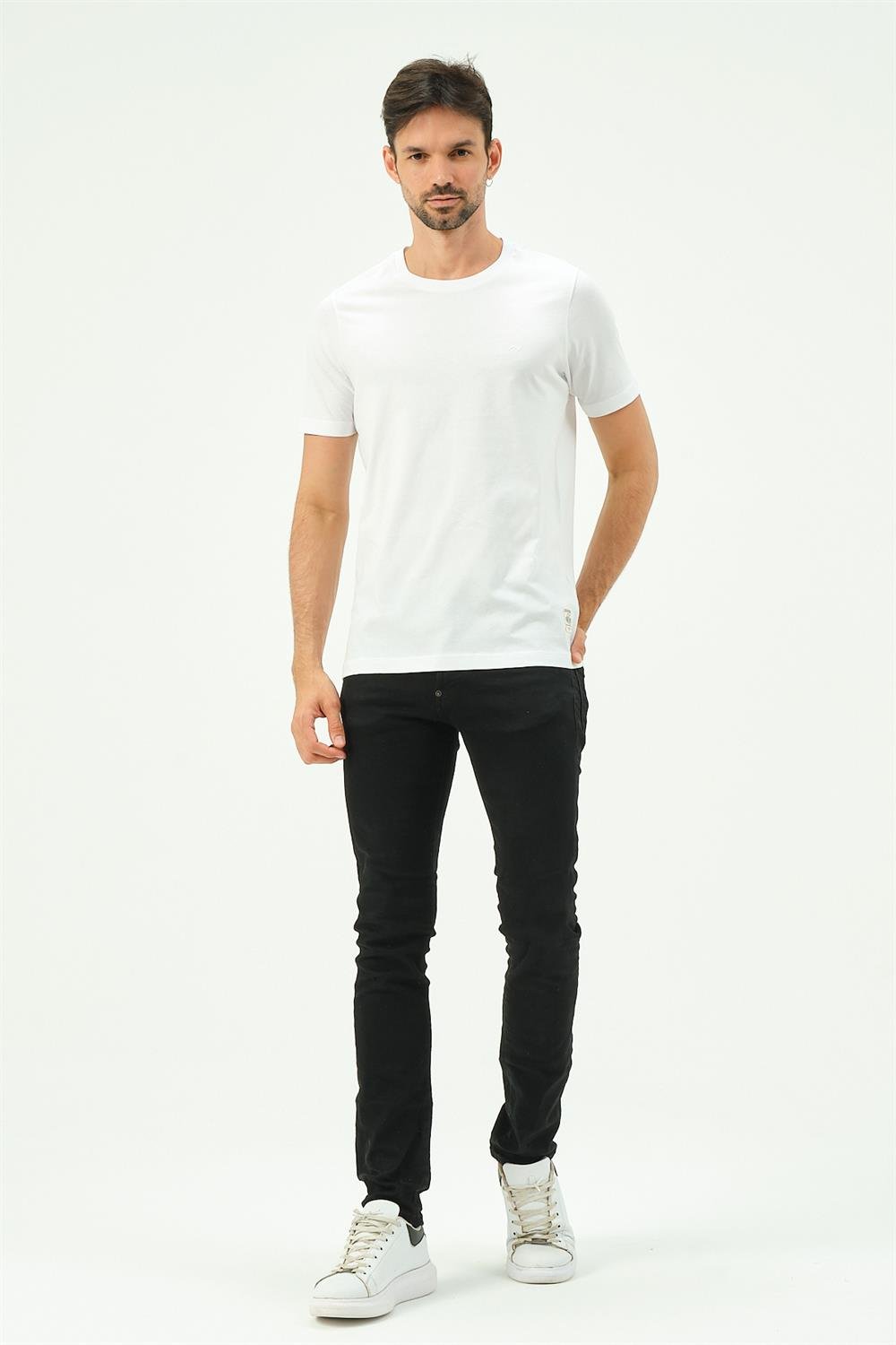 MSW Baskılı Regular Fit Erkek Beyaz Bisiklet Yaka T-shirt