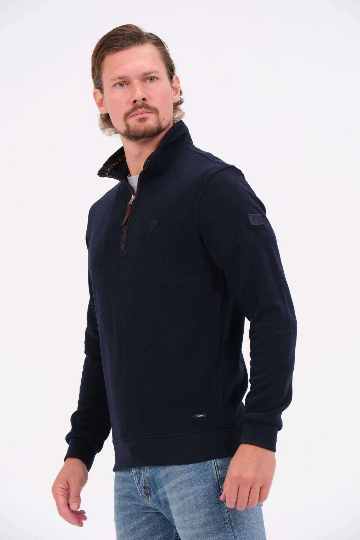 MSW Erkek Fermuarlı Süetli Regular Fit Lacivert Sweatshirt