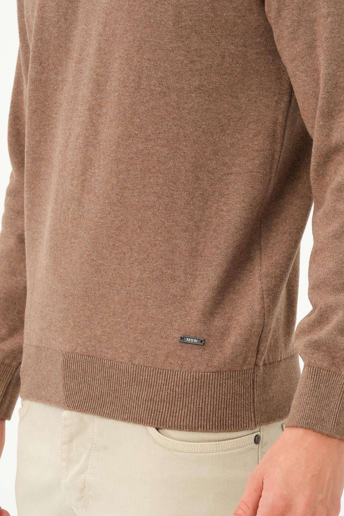 MSW Erkek Regular Fit Bisiklet Yaka Taba Triko