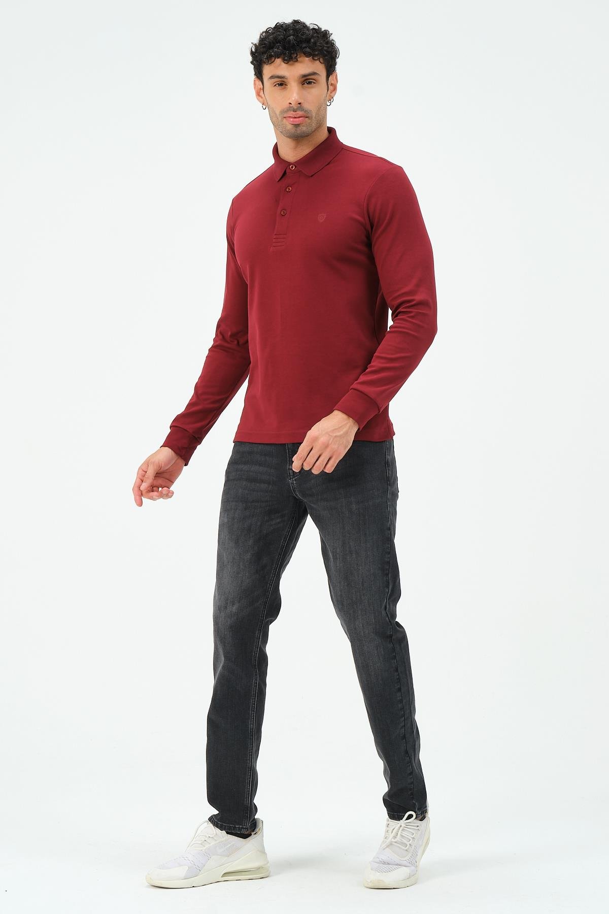 MSW Erkek Uzun Kollu İnterlok Regular Fit Bordo Polo