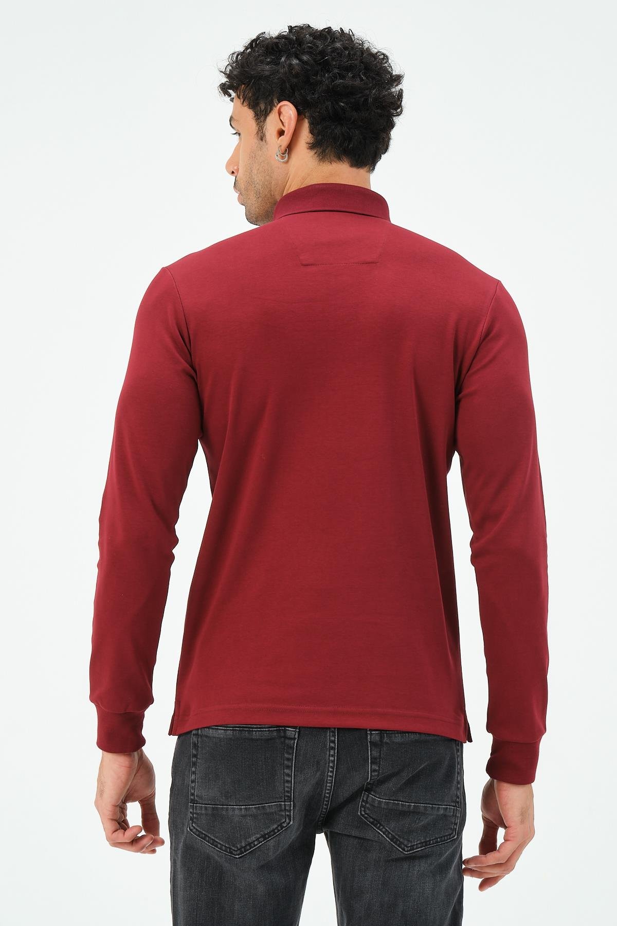 MSW Erkek Uzun Kollu İnterlok Regular Fit Bordo Polo