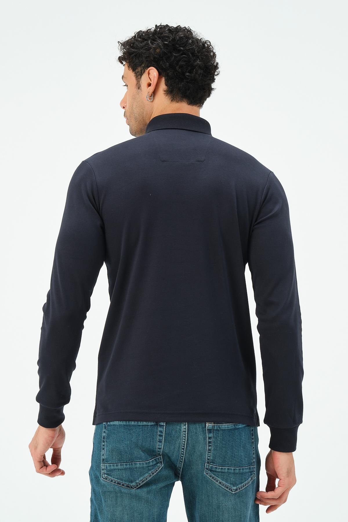 MSW Erkek Uzun Kollu İnterlok Regular Fit Lacivert Polo 