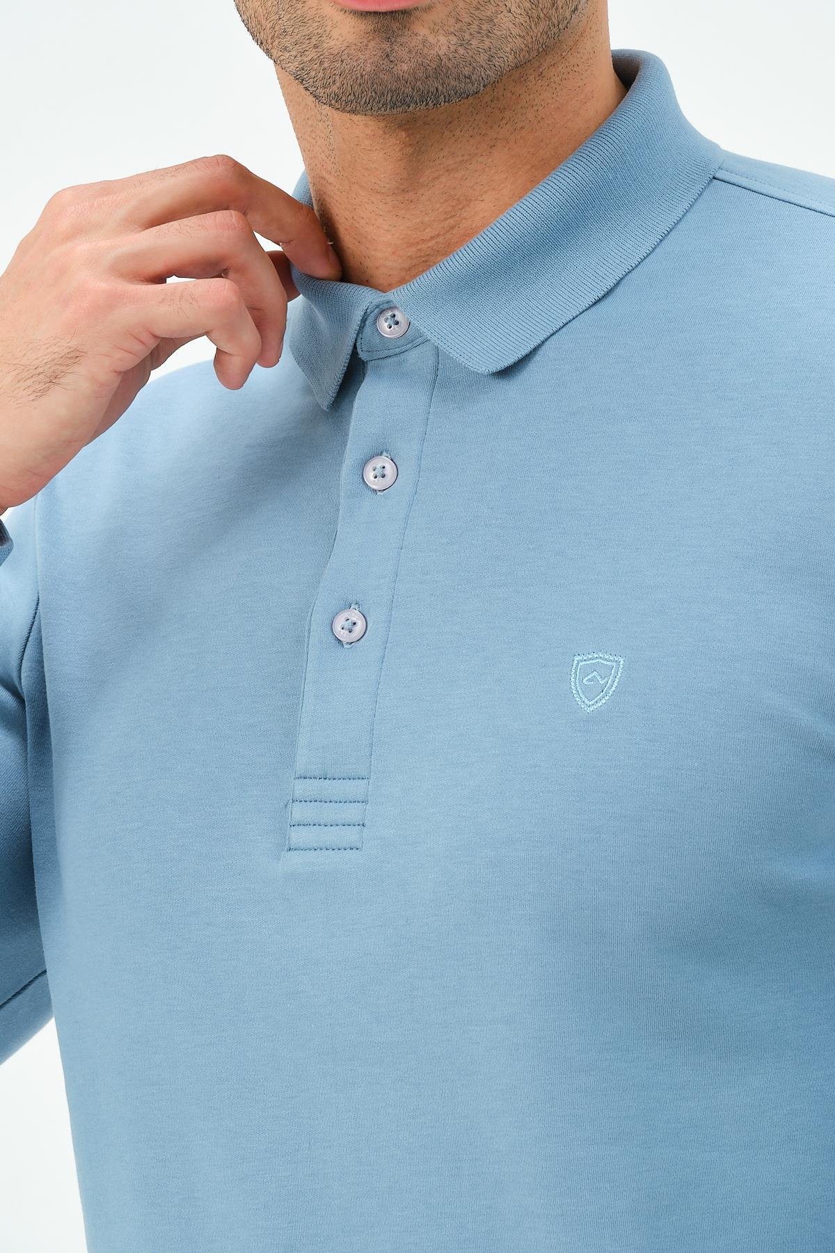 MSW Erkek Uzun Kollu İnterlok Regular Fit Mavi Polo 