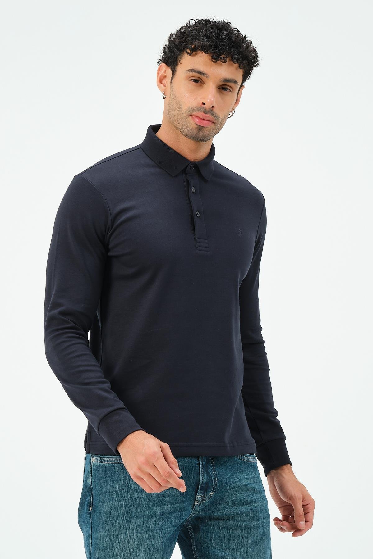 MSW Erkek Uzun Kollu İnterlok Regular Fit Lacivert Polo 