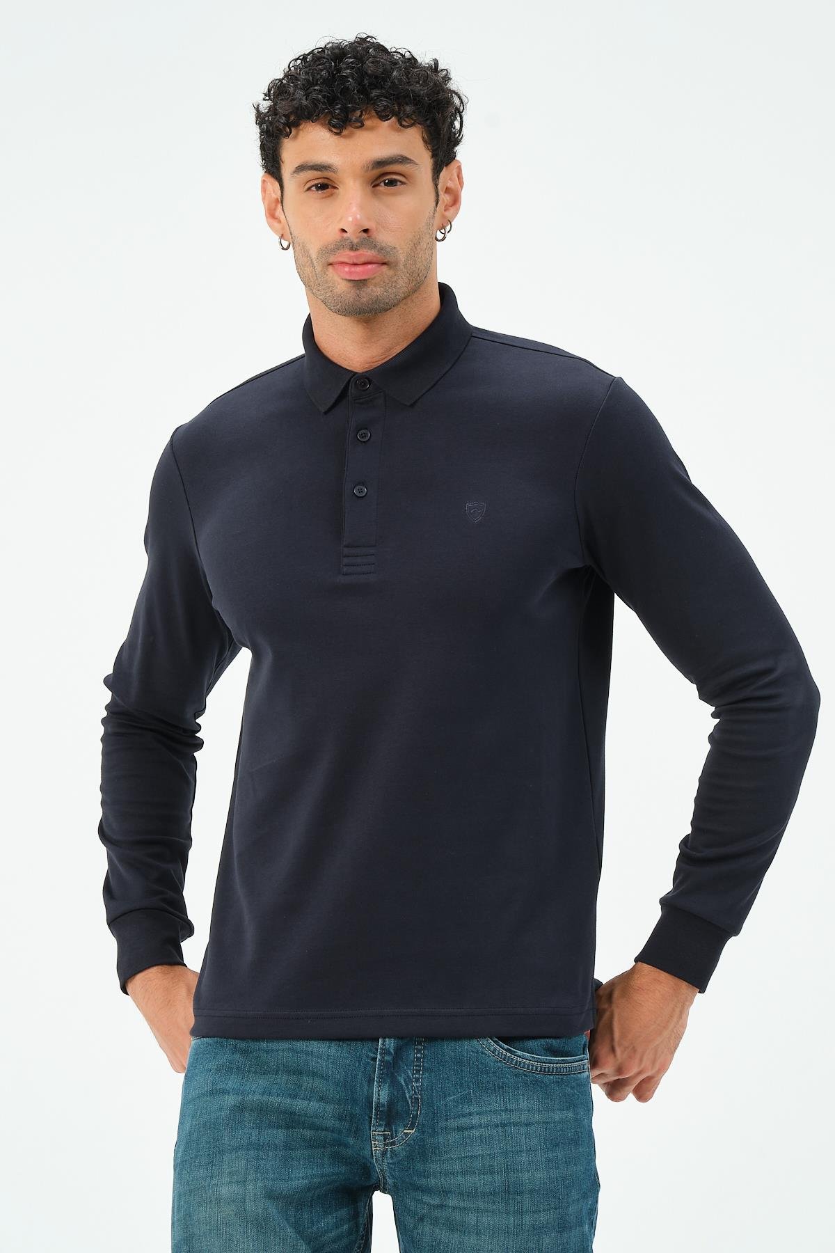 MSW Erkek Uzun Kollu İnterlok Regular Fit Lacivert Polo 
