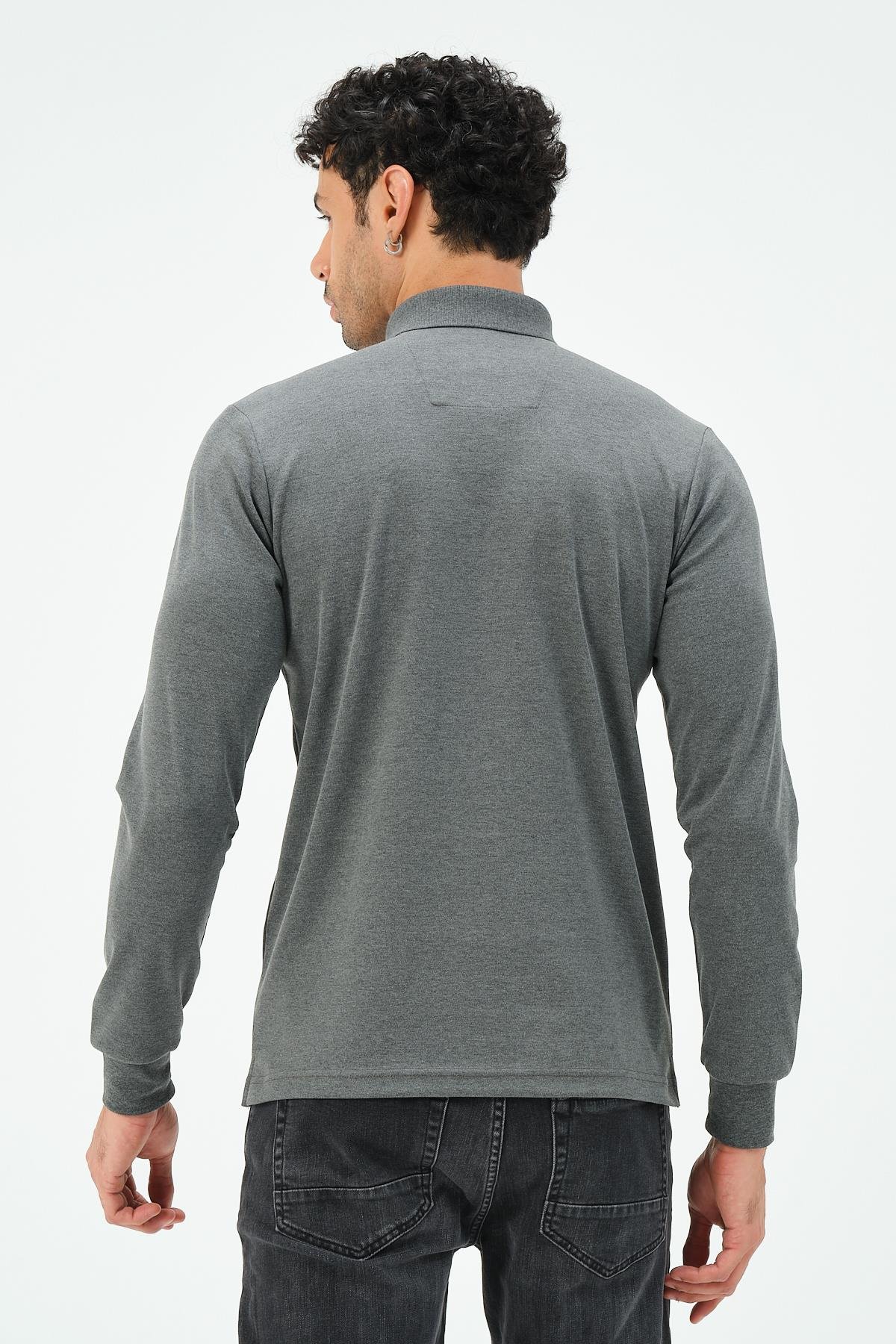 MSW Erkek Uzun Kollu İnterlok Regular Fit Gri Polo 