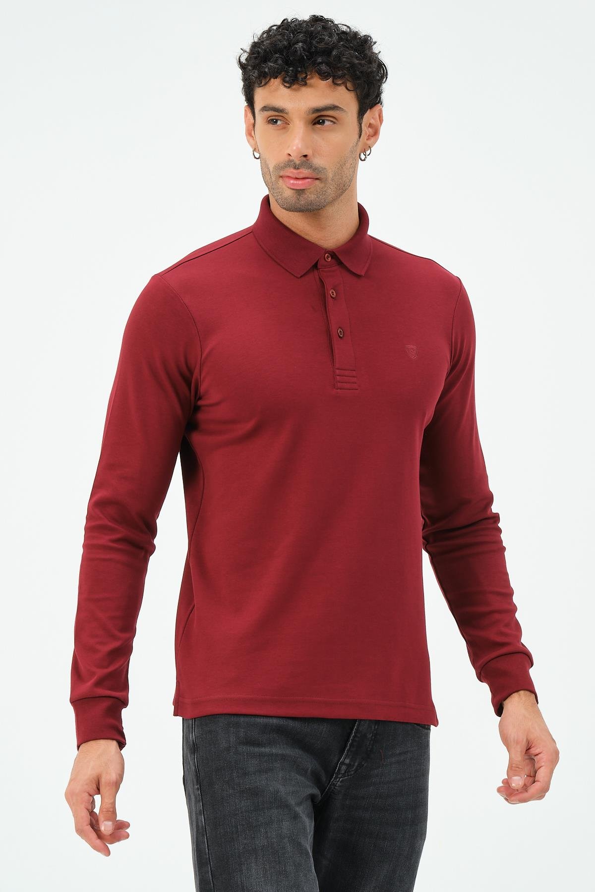 MSW Erkek Uzun Kollu İnterlok Regular Fit Bordo Polo