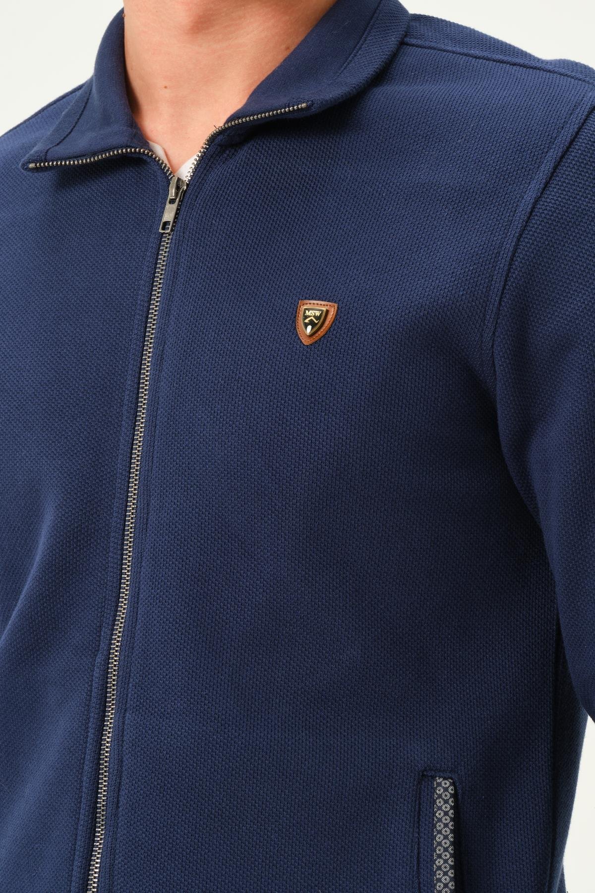 MSW Fermuarlı Double Face Regular Fit Erkek Marin Dik Yaka Hırka