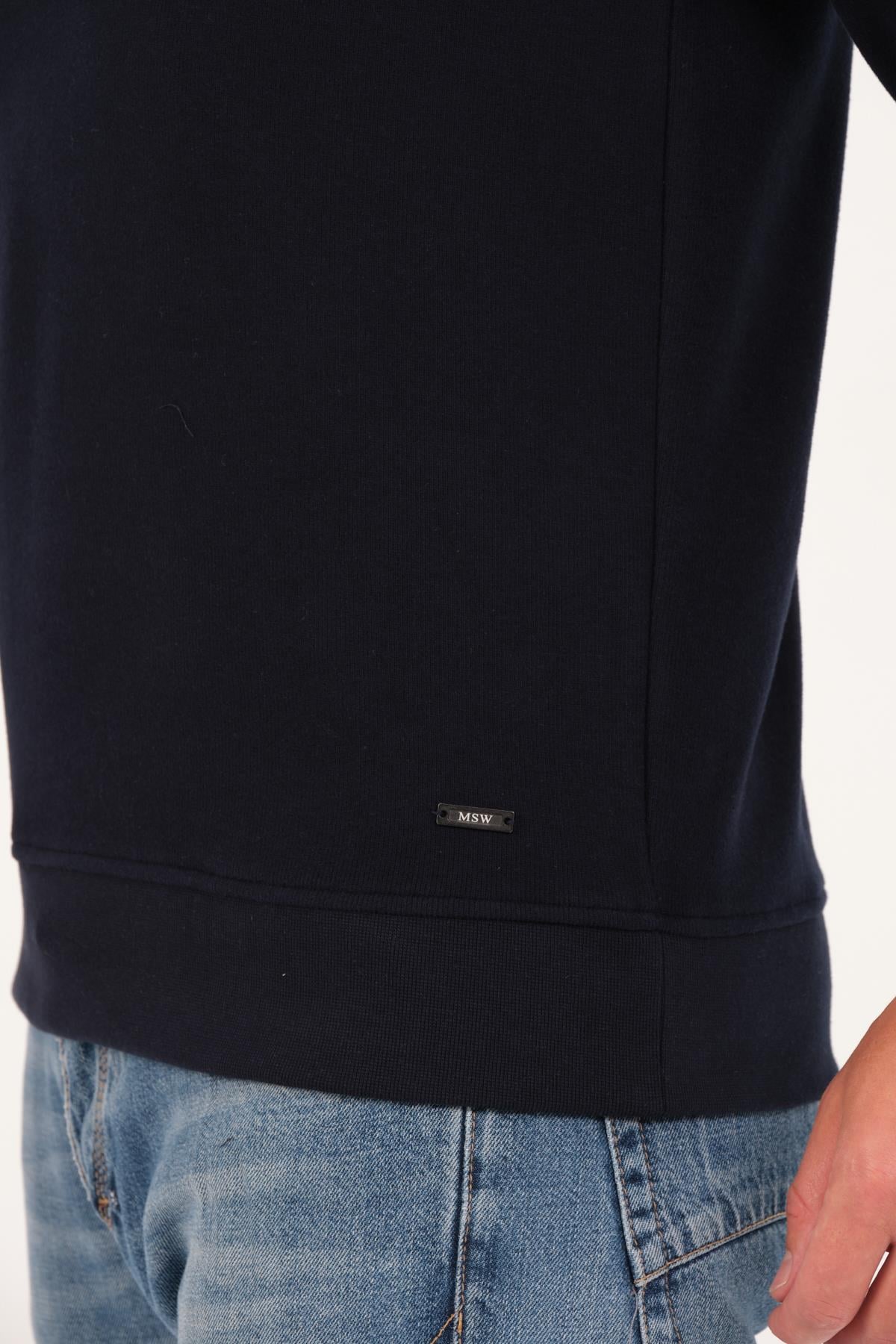 MSW Fermuarlı Regular Fit Deri Detaylı Uzun Kollu Erkek Siyah Selanik Sweatshirt