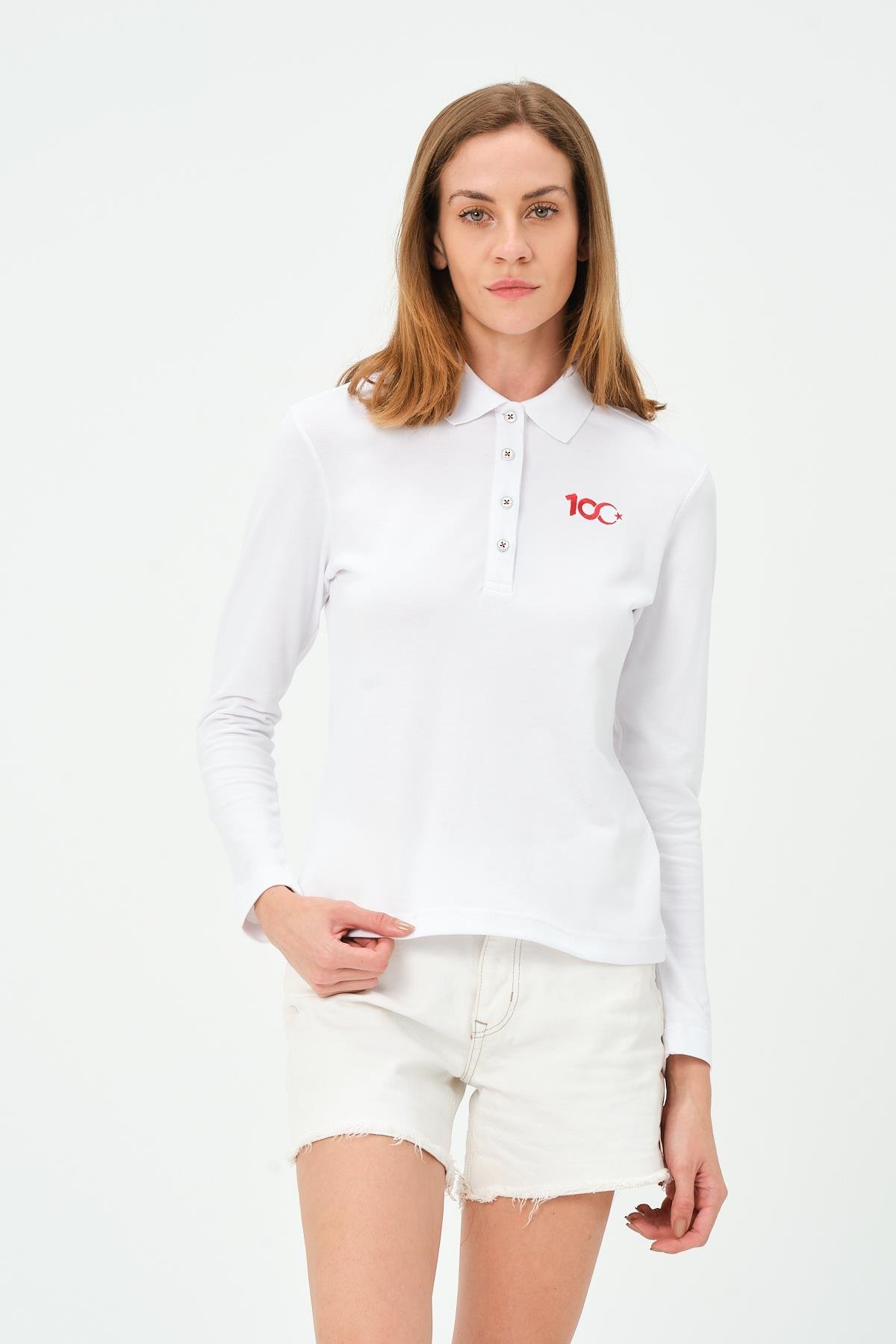 MSW Kadın 100.Yıl Özel Regular Fit Kısa Kollu Beyaz Polo 