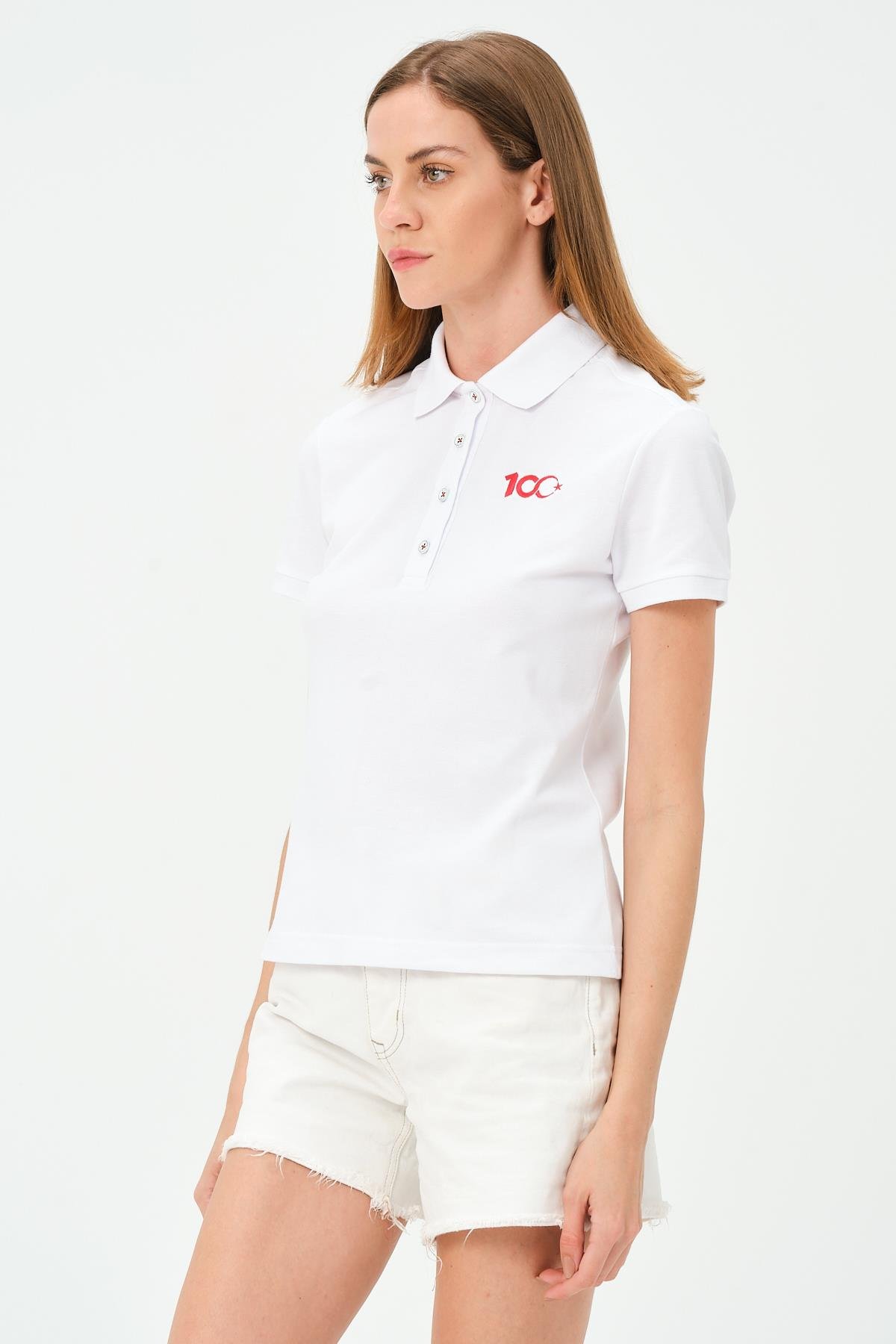 MSW Kadın 100.Yıl Özel Regular Fit Kısa Kollu Beyaz Polo 