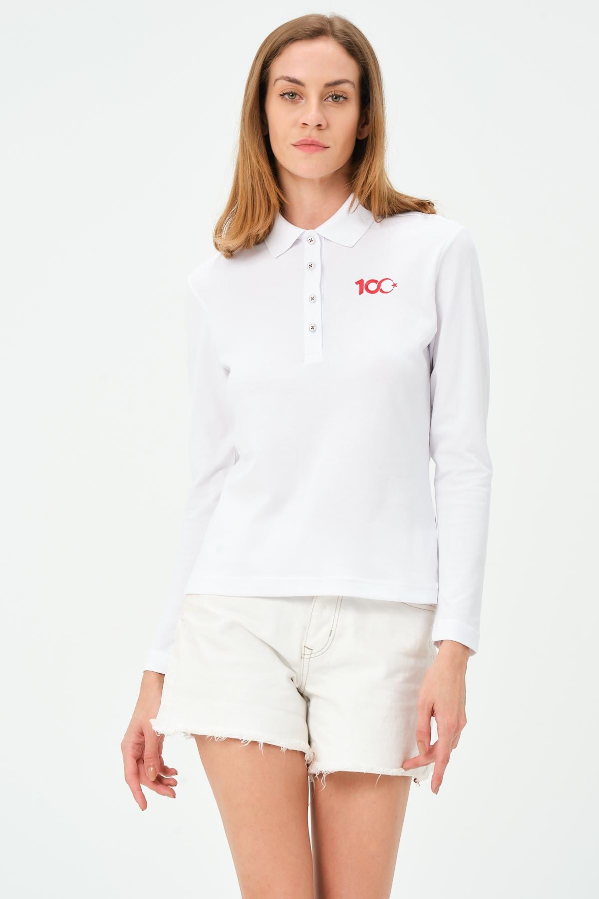 MSW Kadın 100.Yıl Özel Regular Fit Kısa Kollu Beyaz Polo 