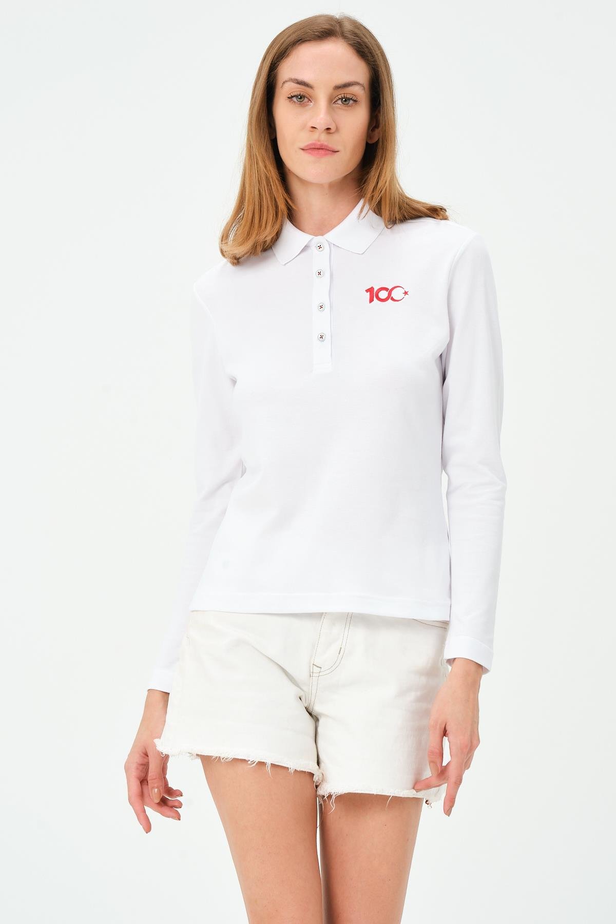 MSW Kadın 100.Yıl Özel Regular Fit Kısa Kollu Beyaz Polo 