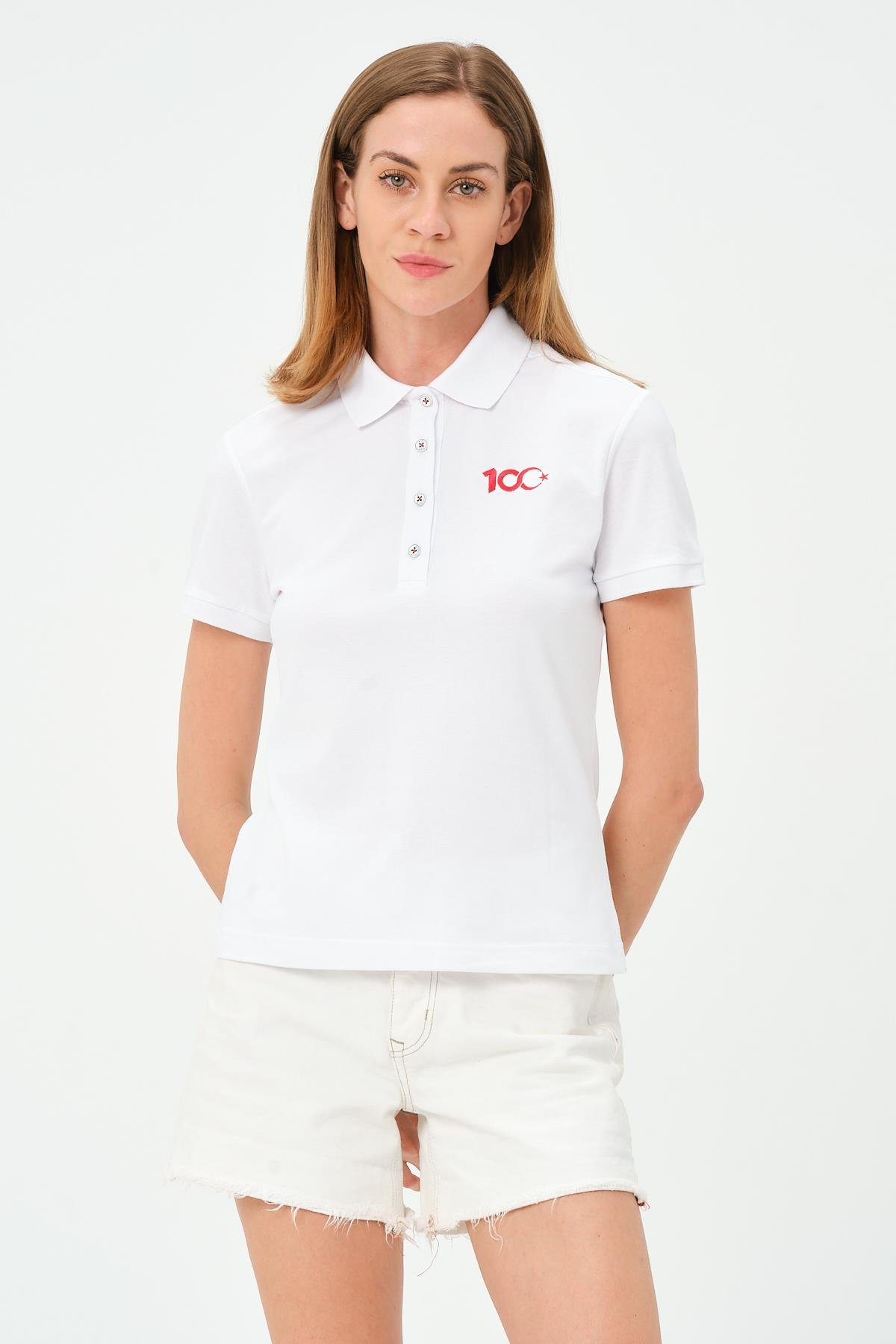 MSW Kadın 100.Yıl Özel Regular Fit Kısa Kollu Beyaz Polo 