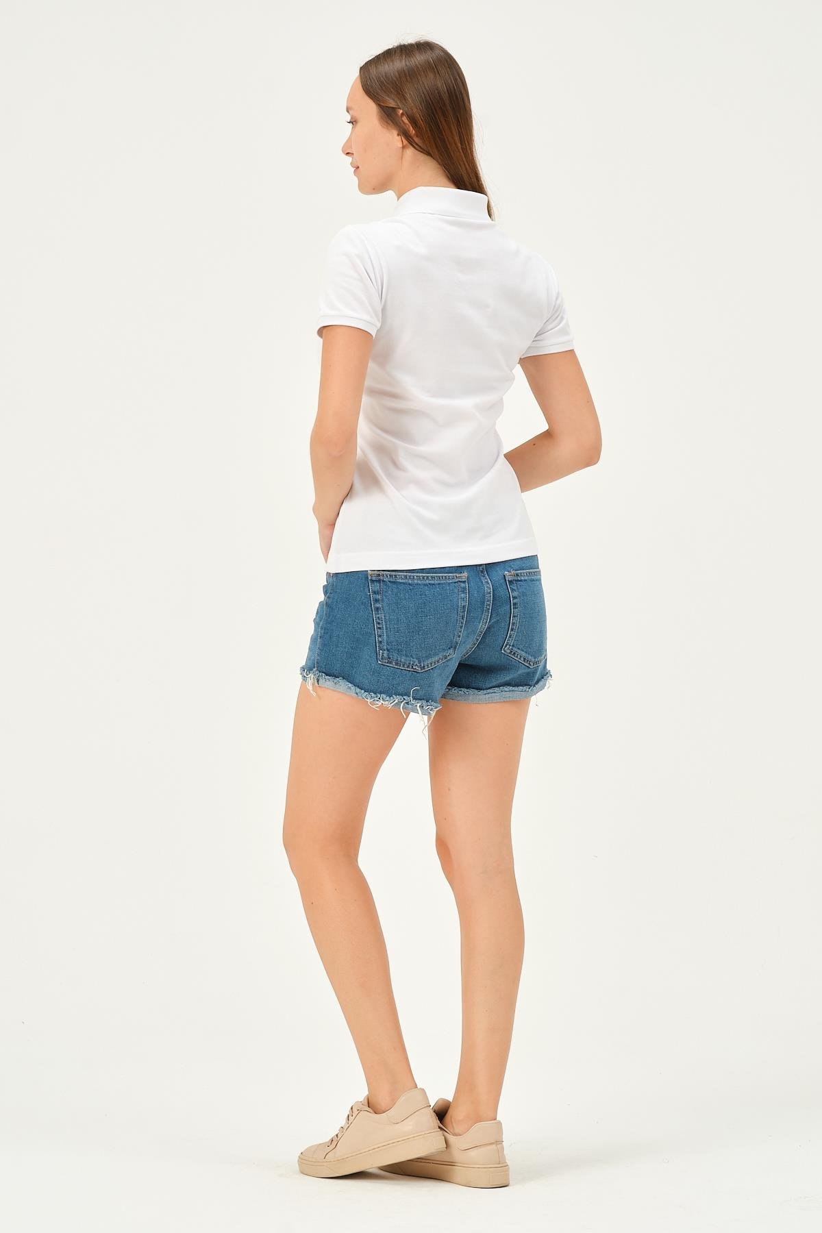MSW Kadın Regular Fit Kısa Kollu Beyaz Polo