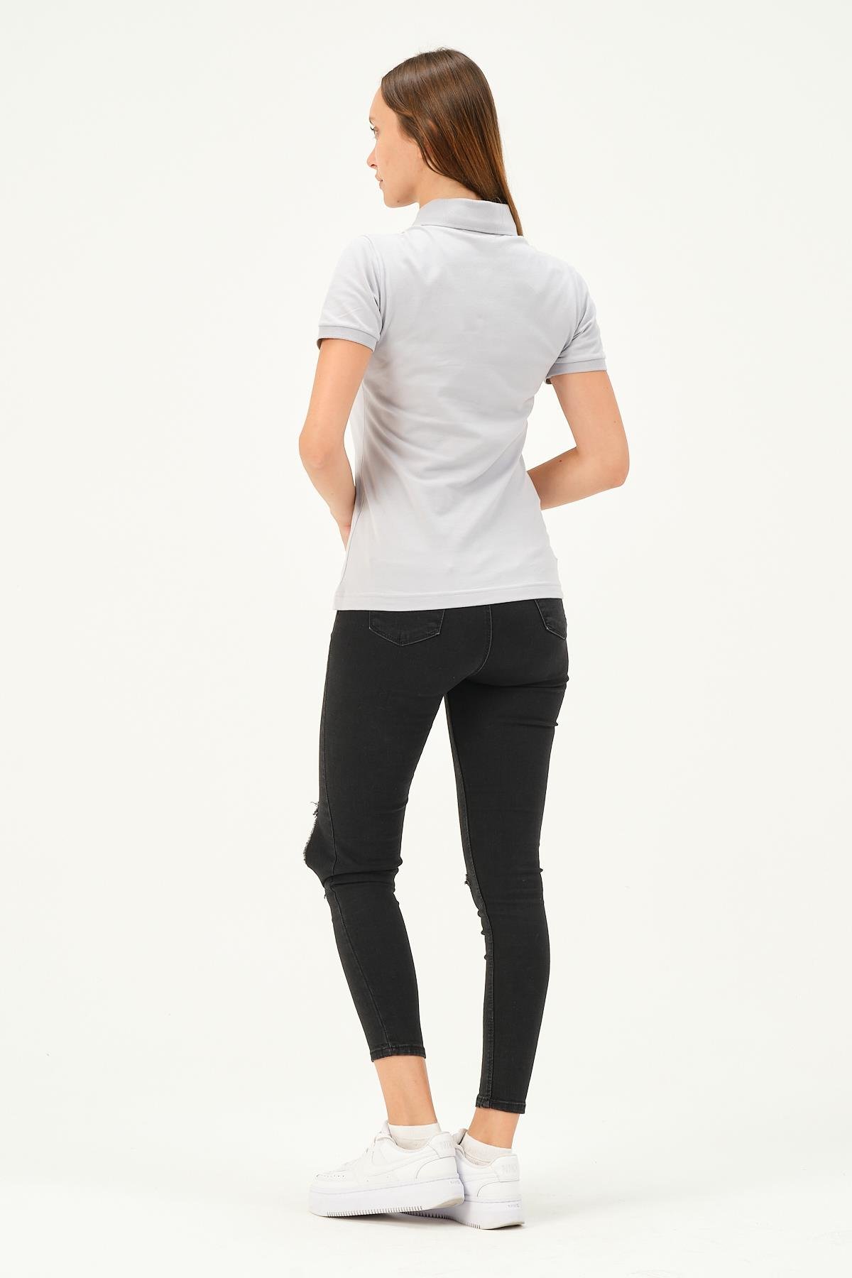 MSW Kadın Regular Fit Kısa Kollu Gri Polo