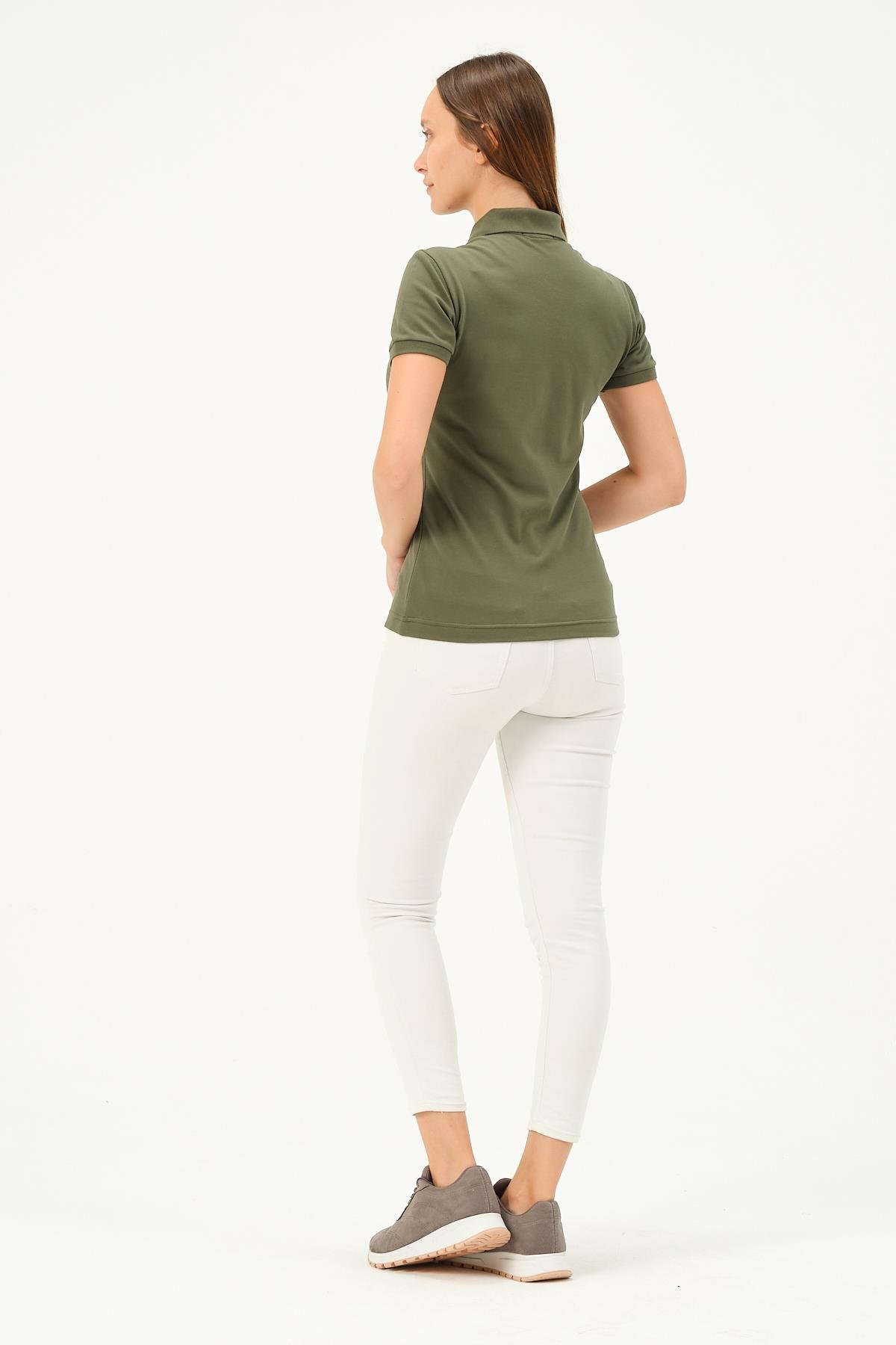 MSW Kadın Regular Fit Kısa Kollu Haki Polo