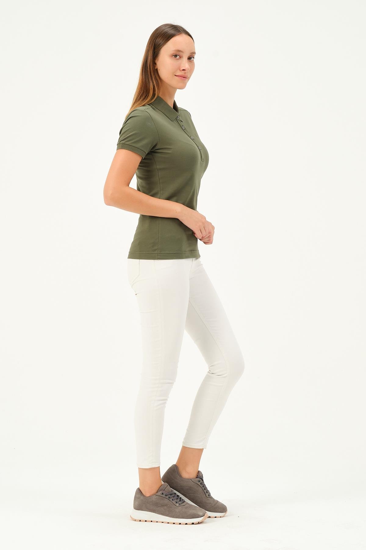 MSW Kadın Regular Fit Kısa Kollu Haki Polo