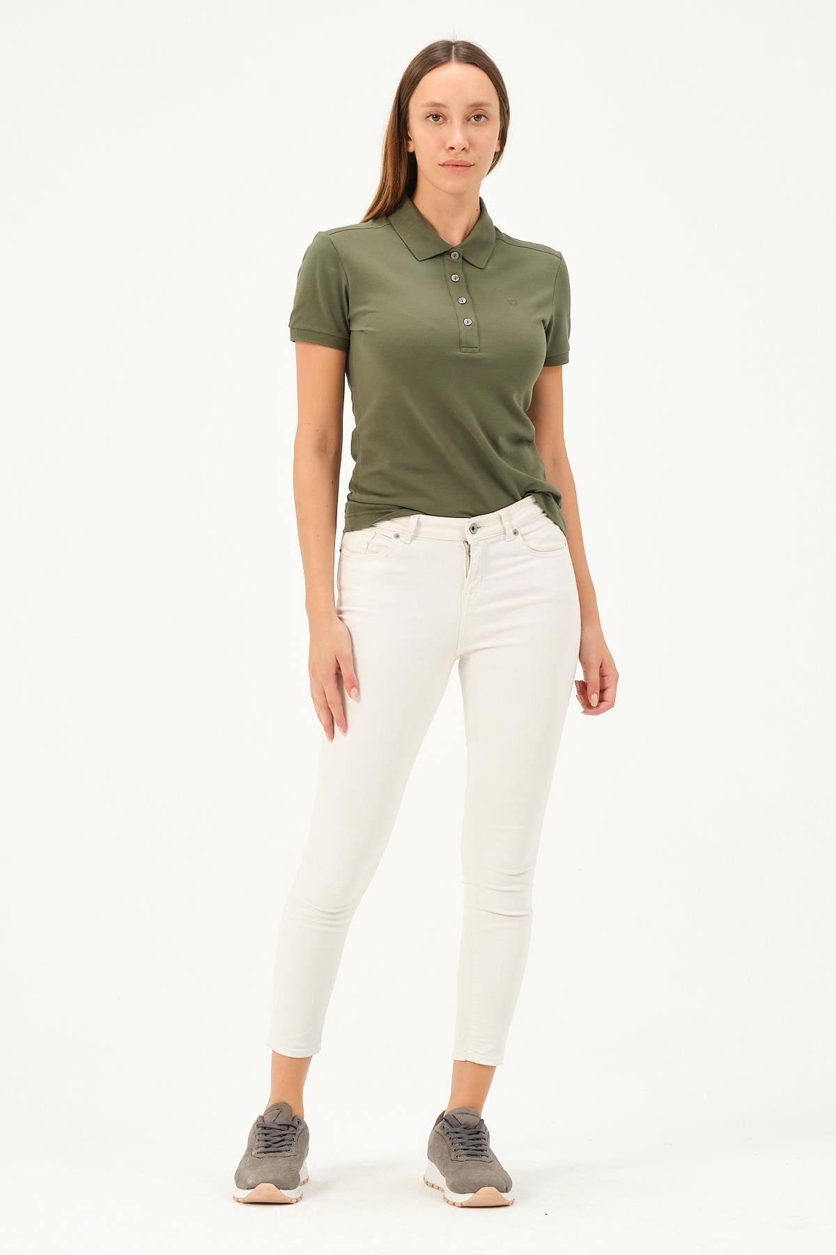 MSW Kadın Regular Fit Kısa Kollu Haki Polo