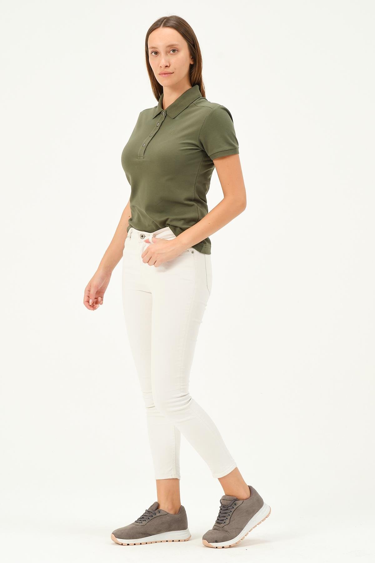 MSW Kadın Regular Fit Kısa Kollu Haki Polo