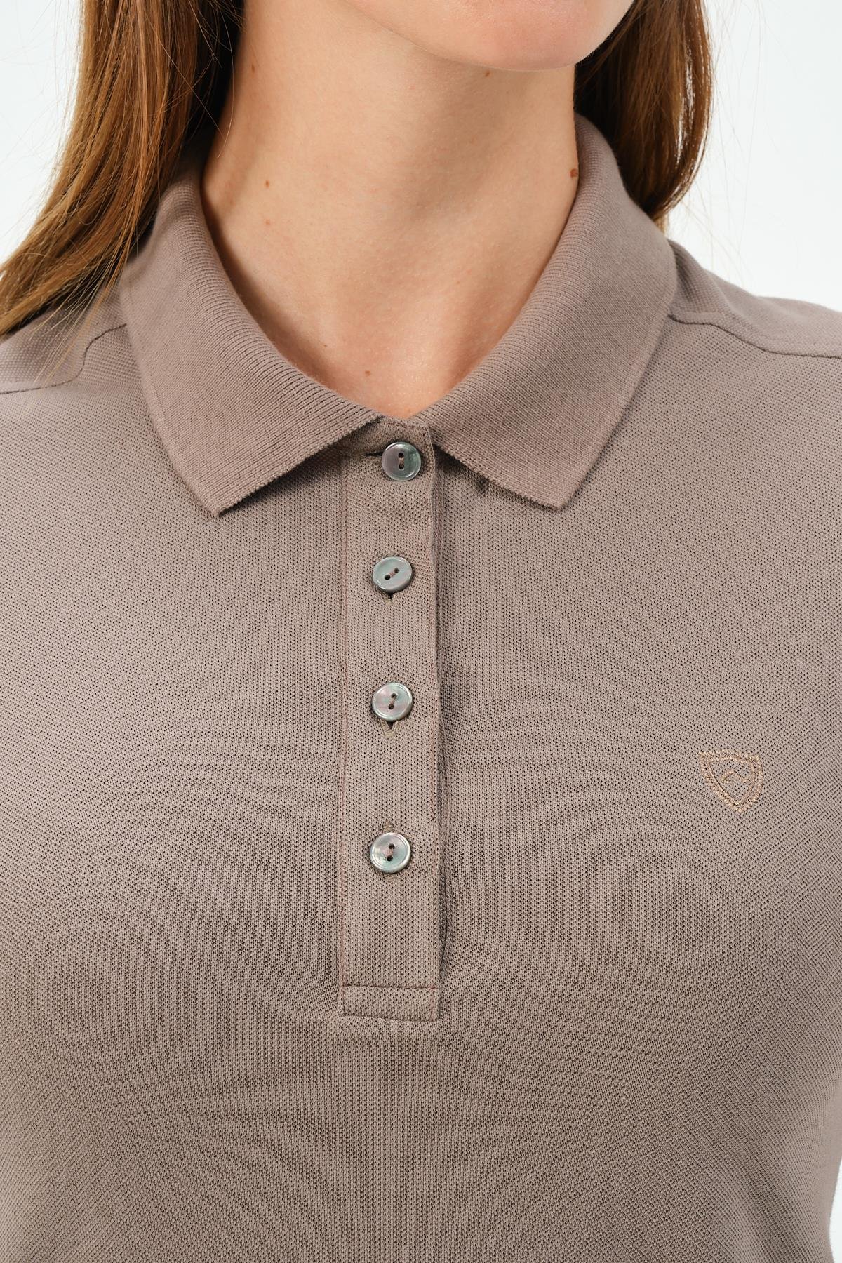 MSW Kadın Regular Fit Kısa Kollu Vizon Polo Elbise