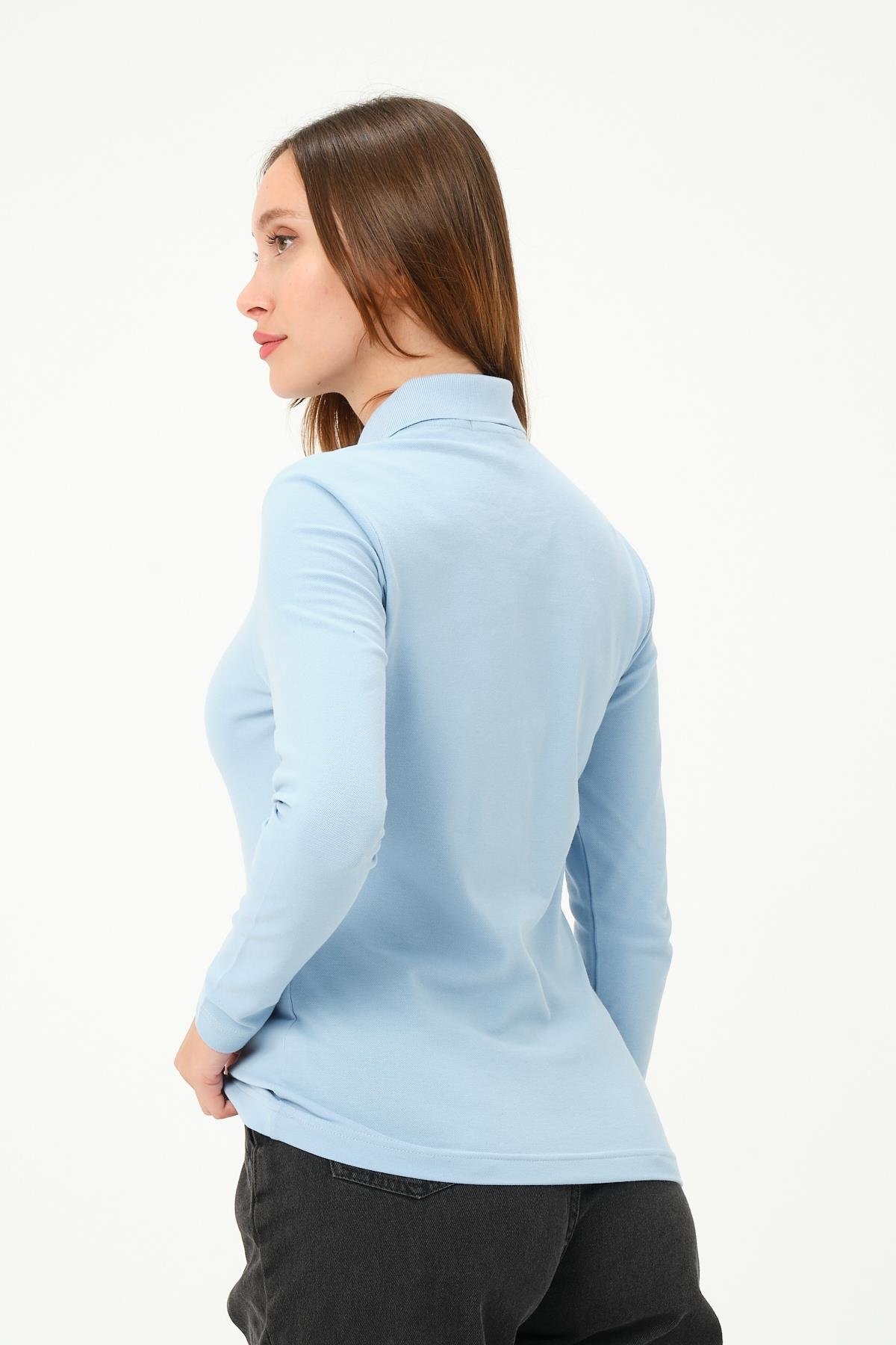 MSW Kadın Regular Fit Uzun Kollu Açık Mavi Polo