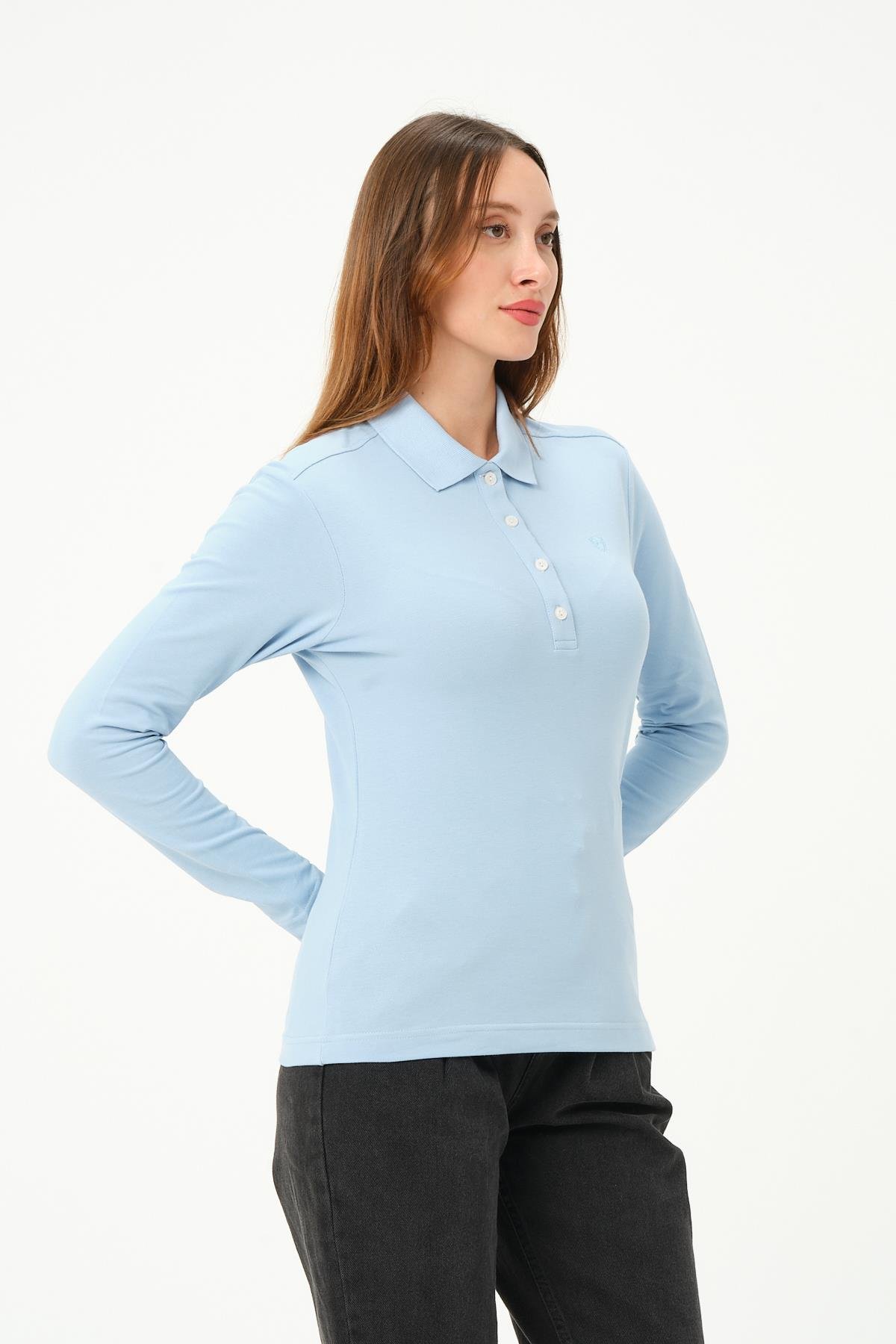 MSW Kadın Regular Fit Uzun Kollu Açık Mavi Polo