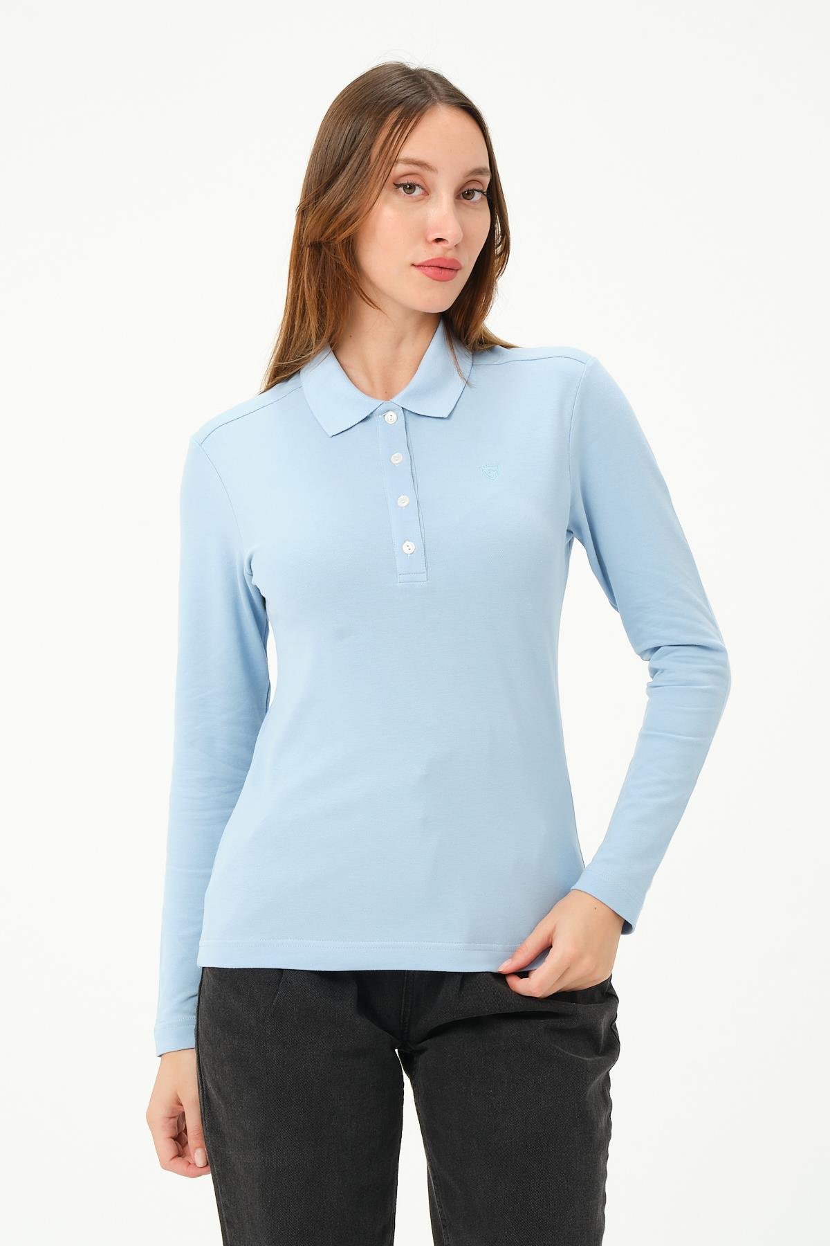 MSW Kadın Regular Fit Uzun Kollu Açık Mavi Polo