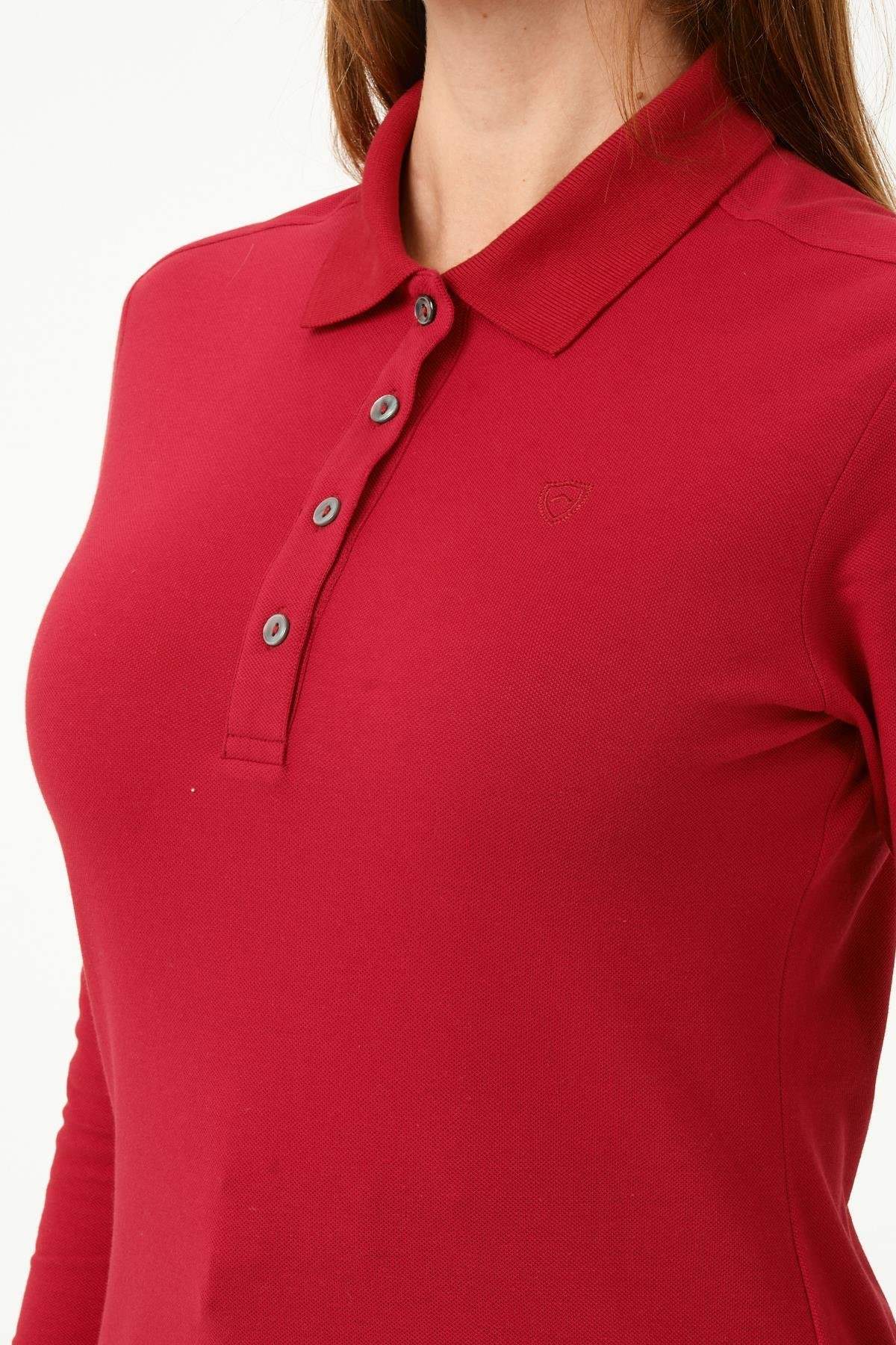 MSW Kadın Regular Fit Uzun Kollu Açık Bordo Polo