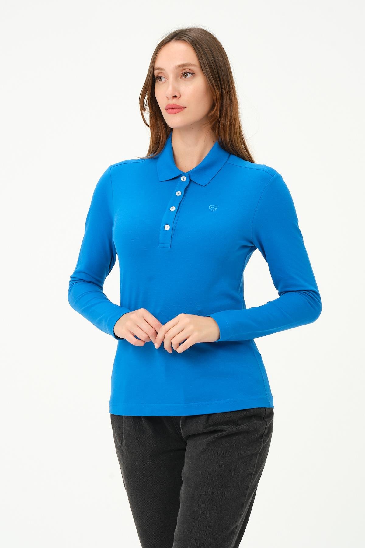 MSW Kadın Regular Fit Uzun Kollu İndigo Polo