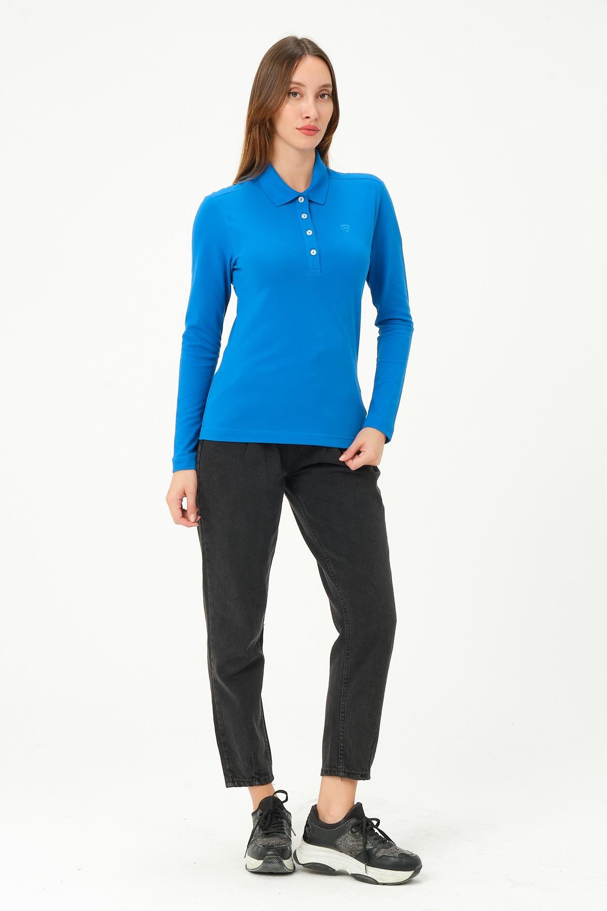 MSW Kadın Regular Fit Uzun Kollu İndigo Polo