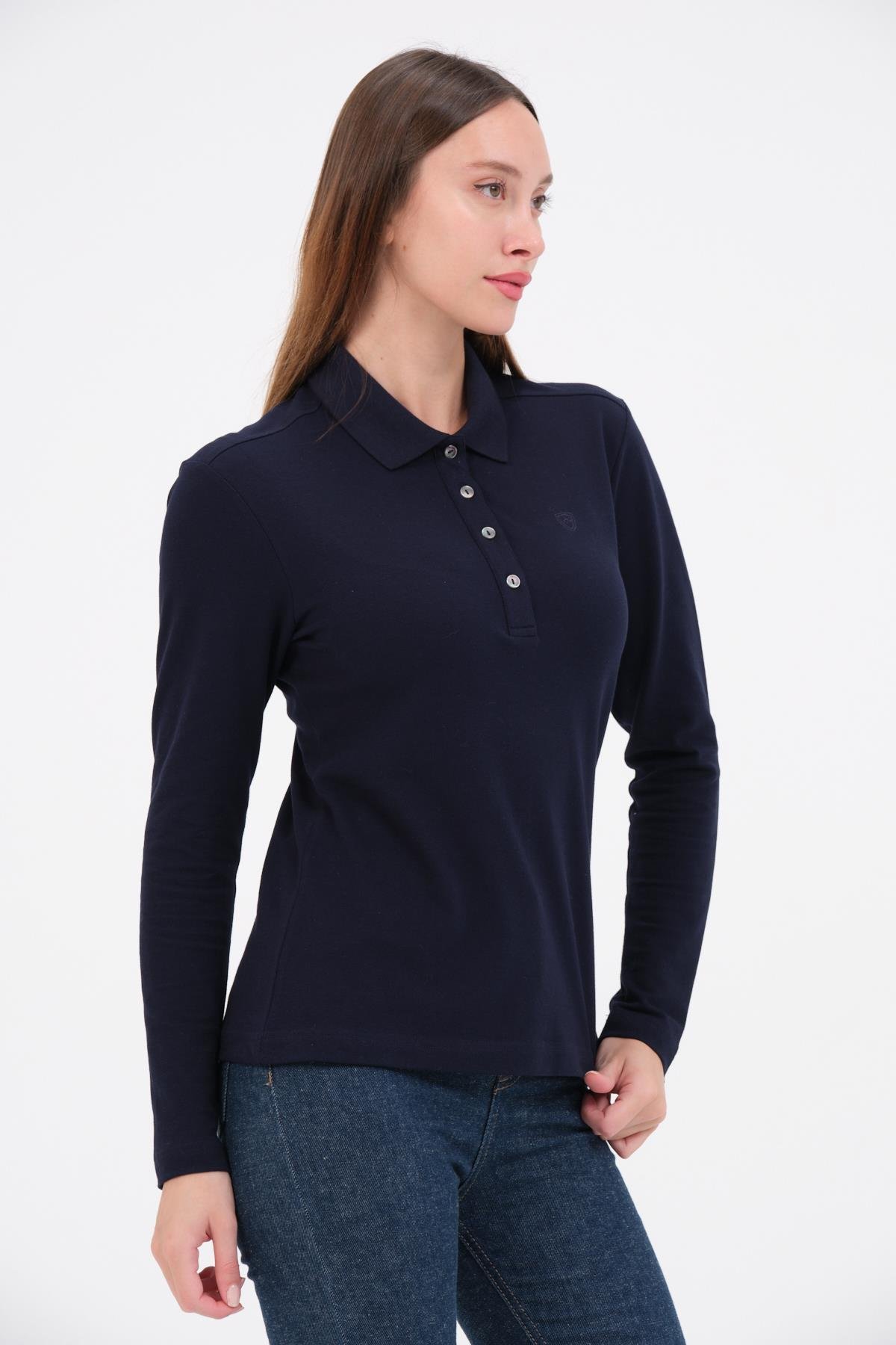 MSW Kadın Regular Fit Uzun Kollu Lacivert Polo