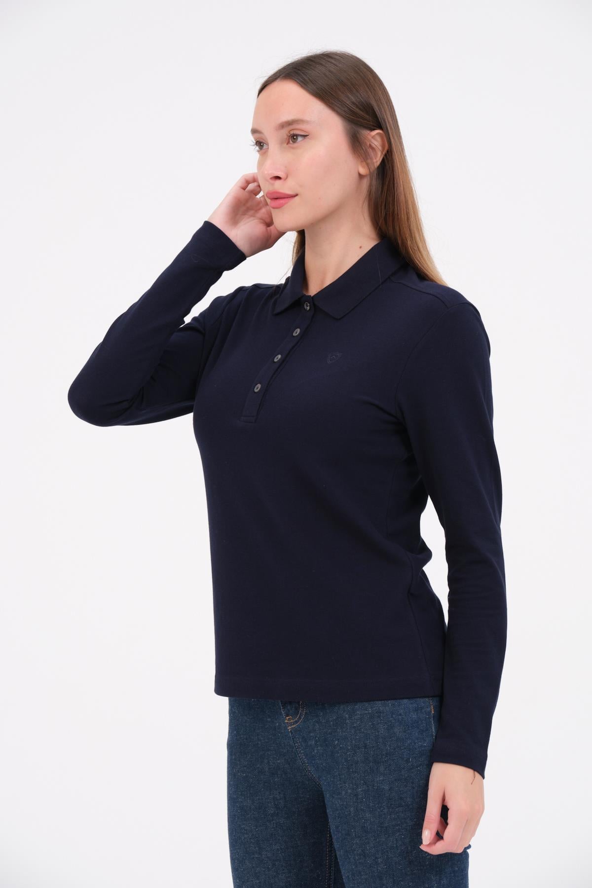 MSW Kadın Regular Fit Uzun Kollu Lacivert Polo