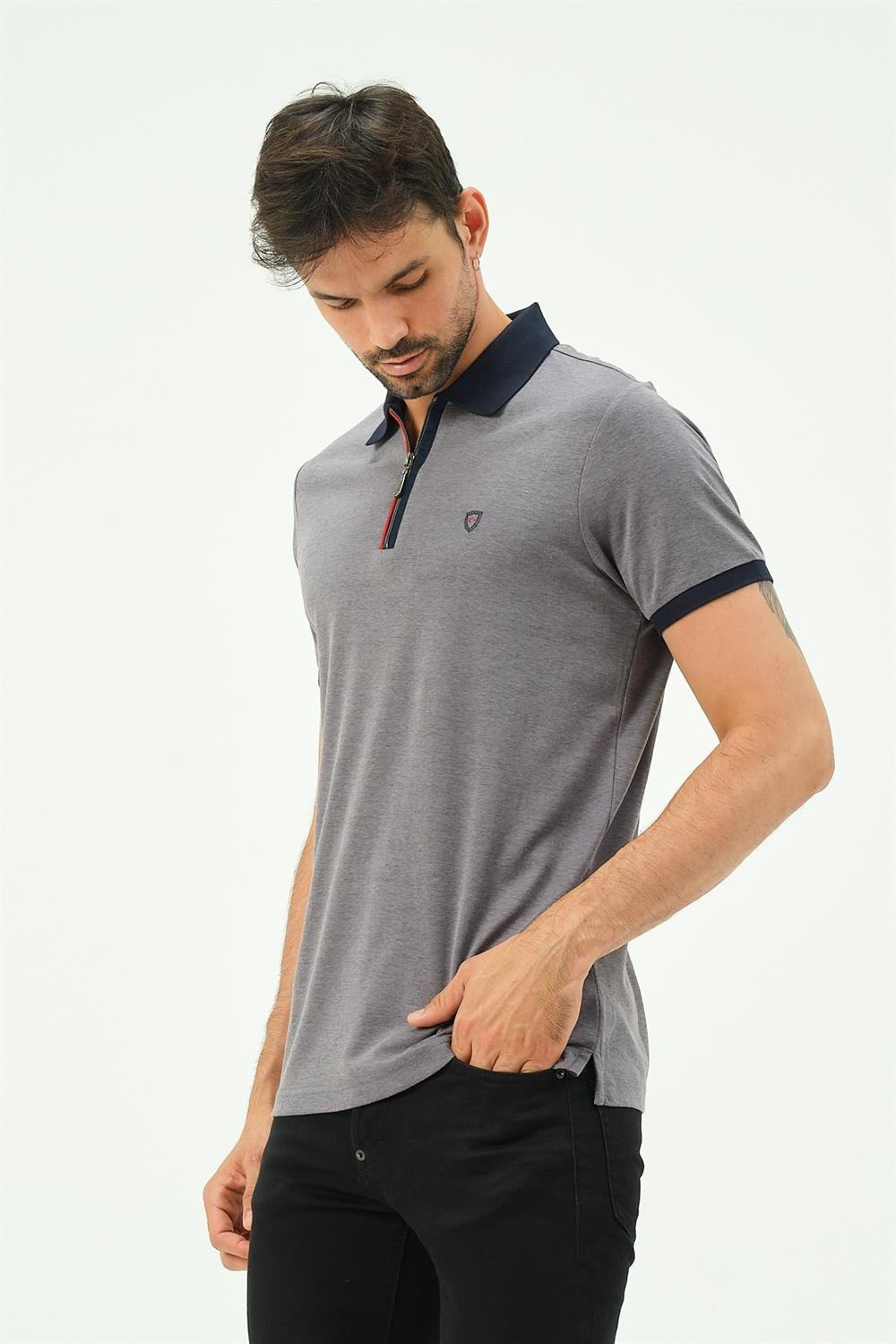 MSW Micro Fermuarlı Regular Fit Erkek Siyah Polo Yaka T-shirt