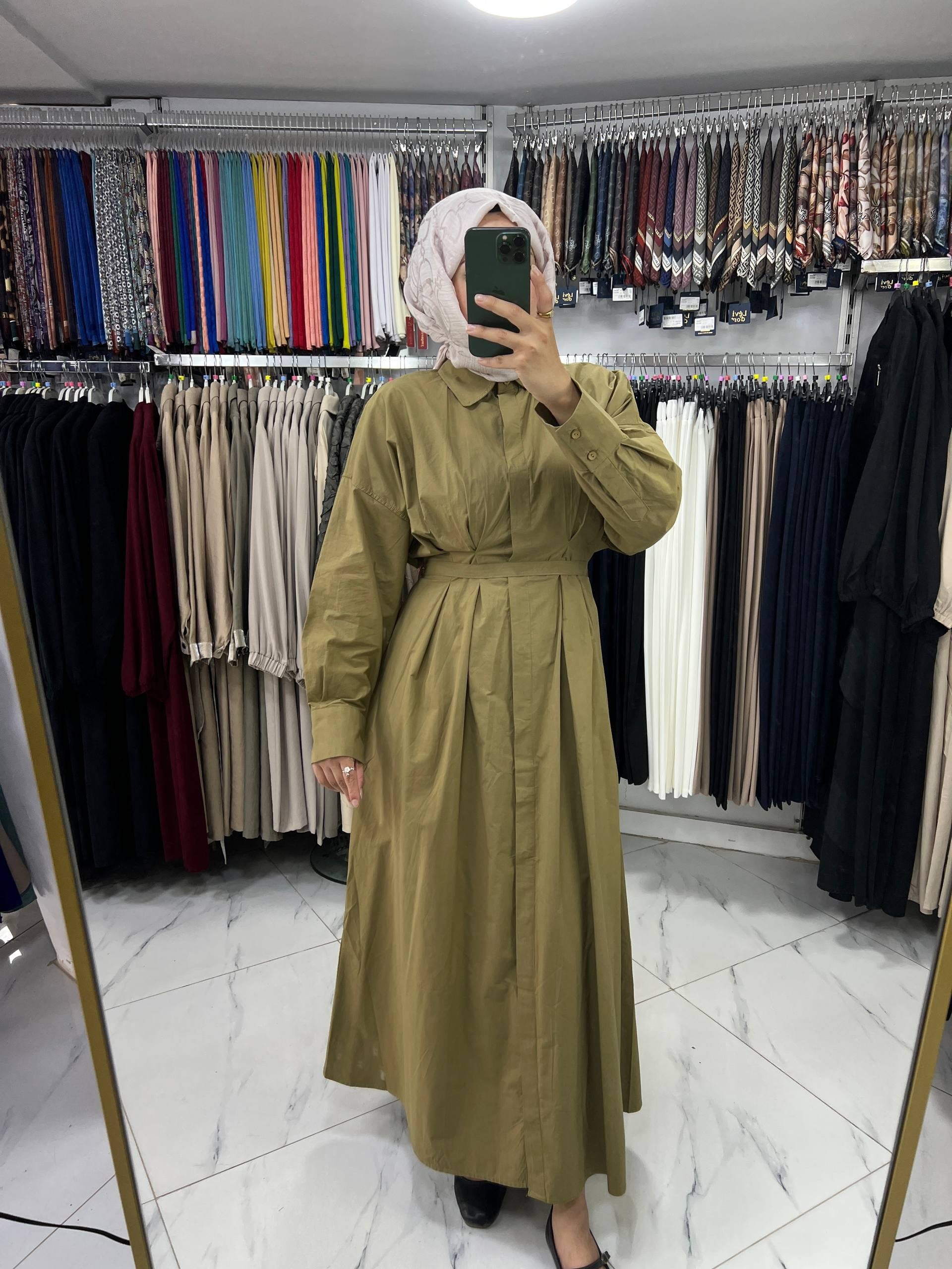 26167 Hooops PİleDetay Gömlek Elbise HAKİ