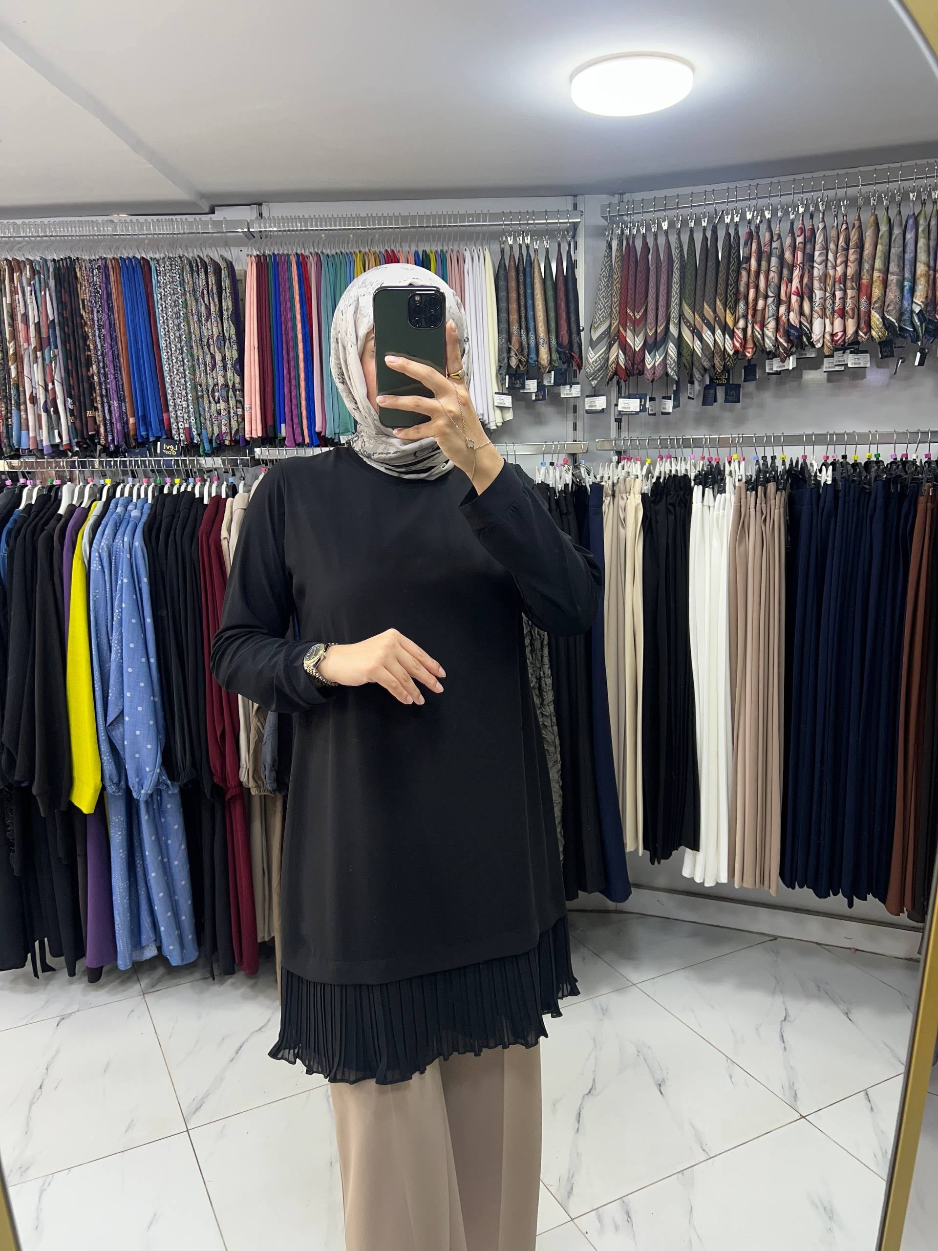 3275 Şura Sandy Piliseli Tunik SİYAH