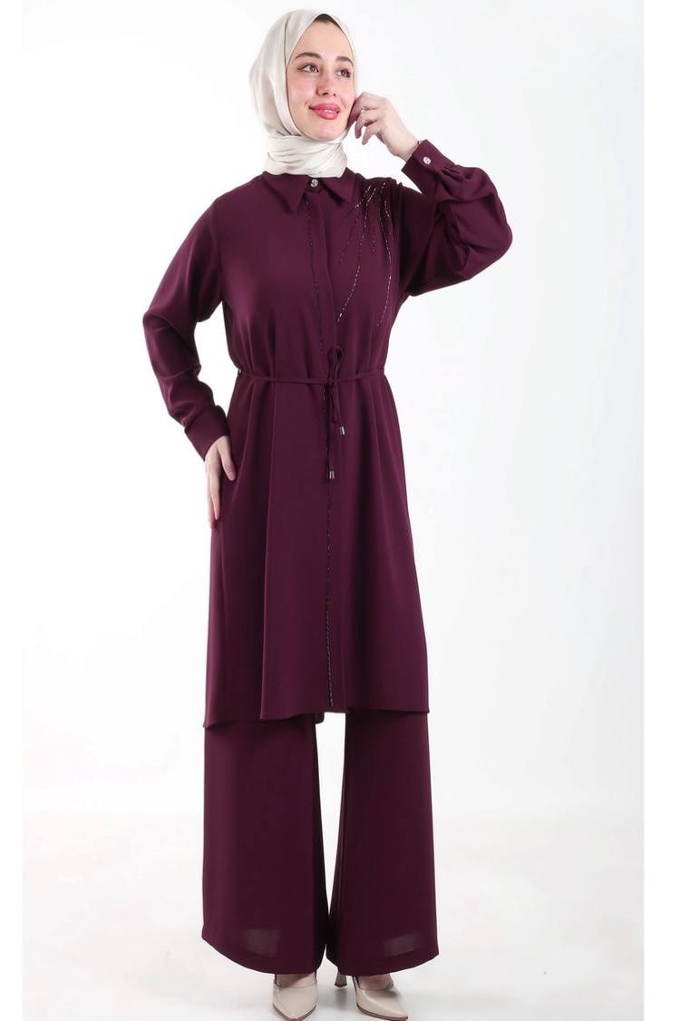 3746 Tripen Polo Krep Pantalonlu Takım BORDO