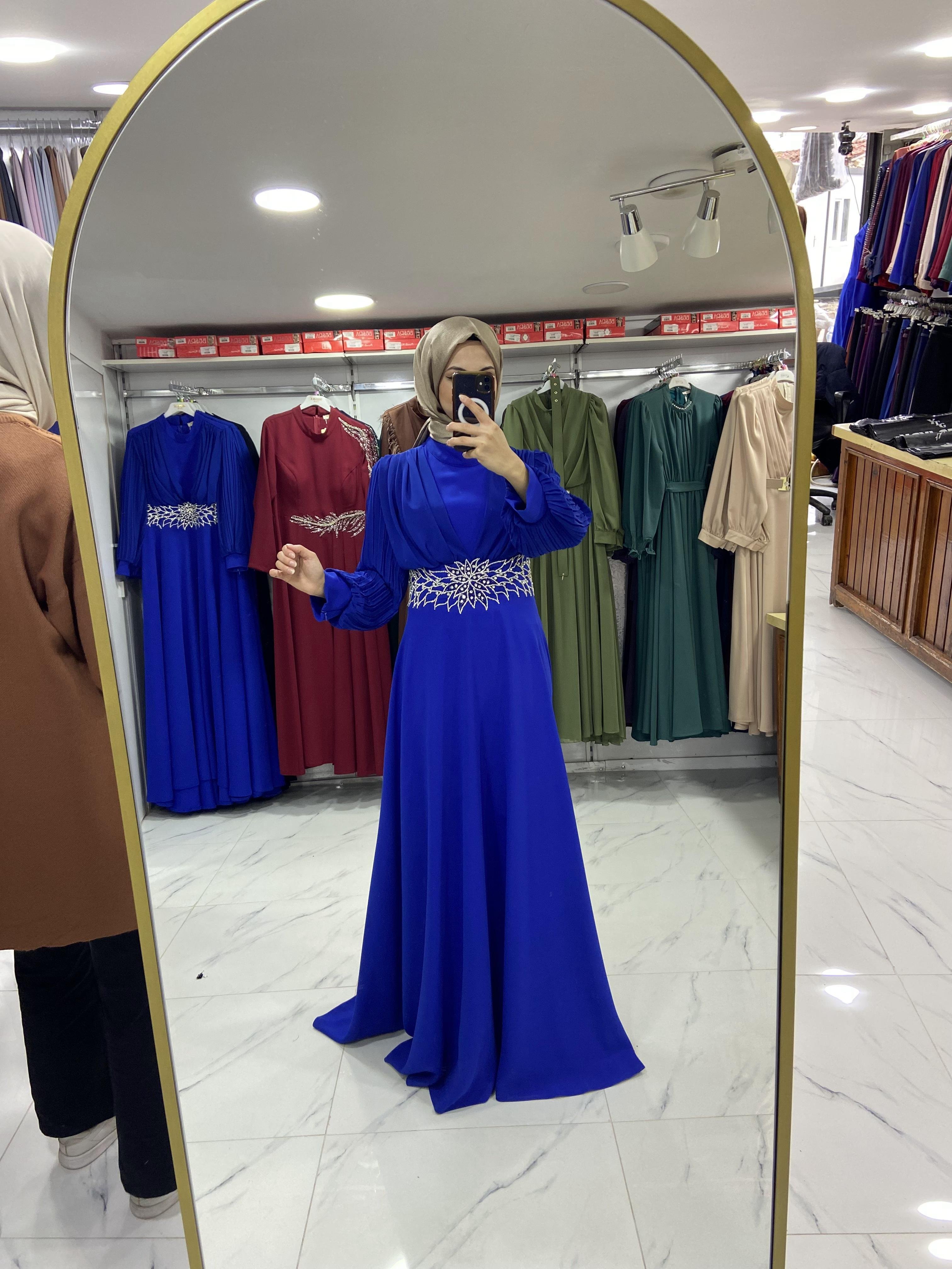 4149 Mısra Elbise Saks Mavisi