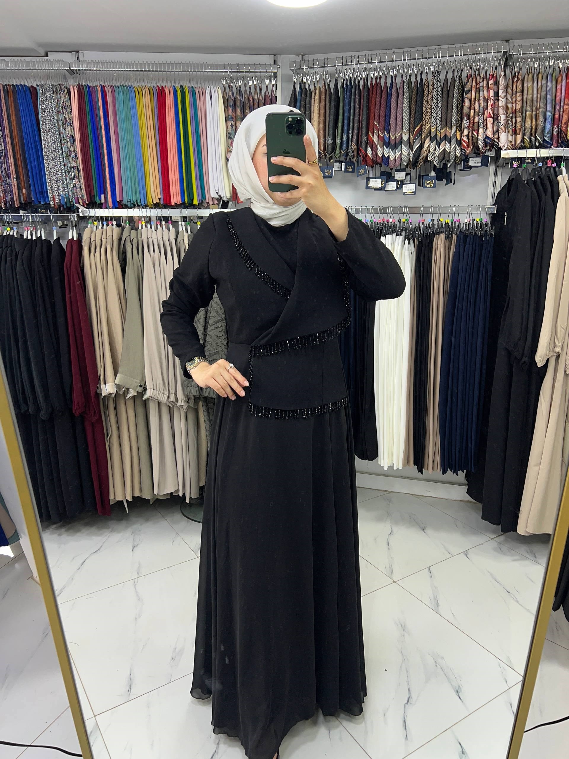 4889 Tane Krep Elbise SİYAH