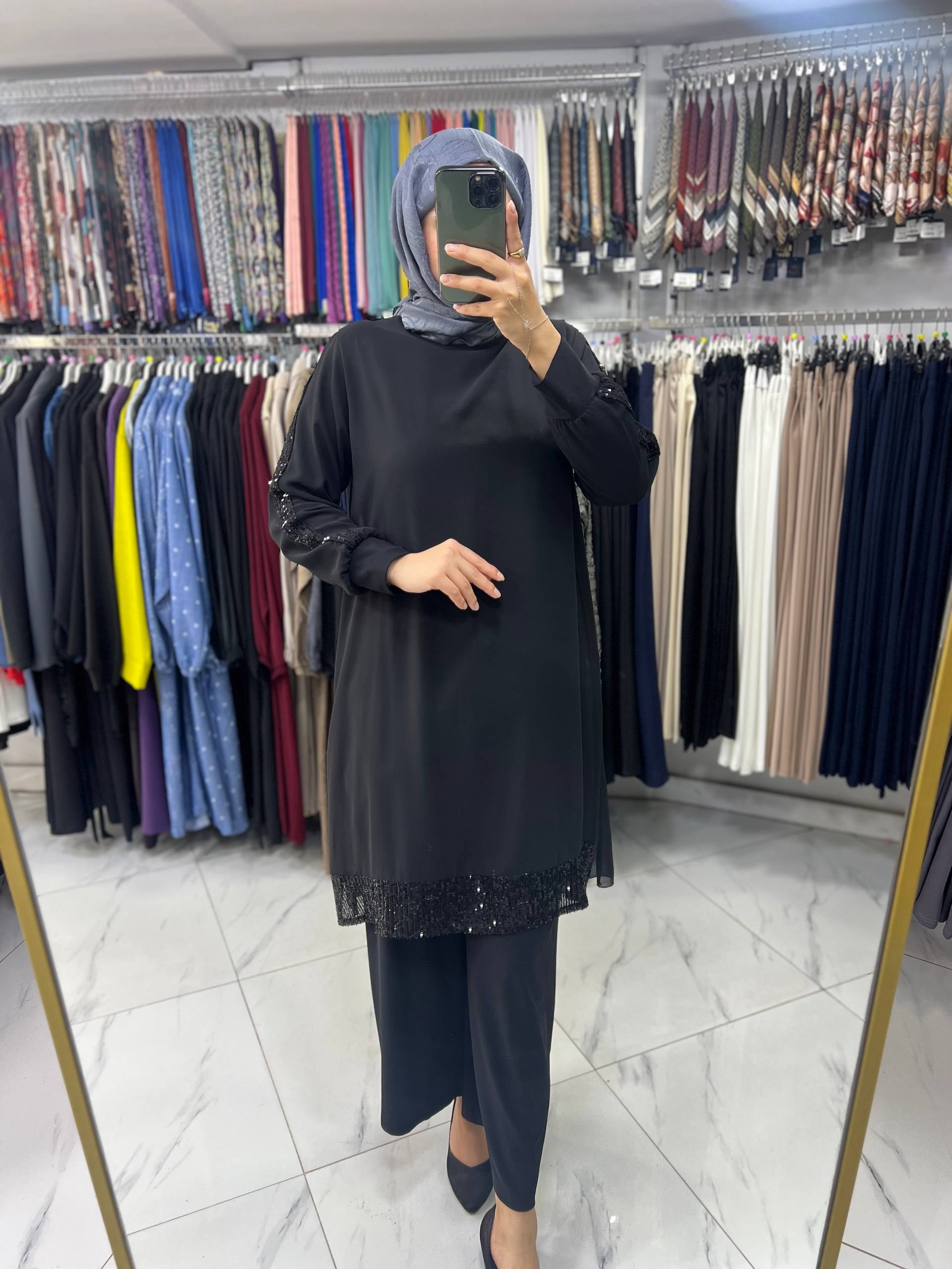 6044 Şura Zara Payetli Takım Siyah