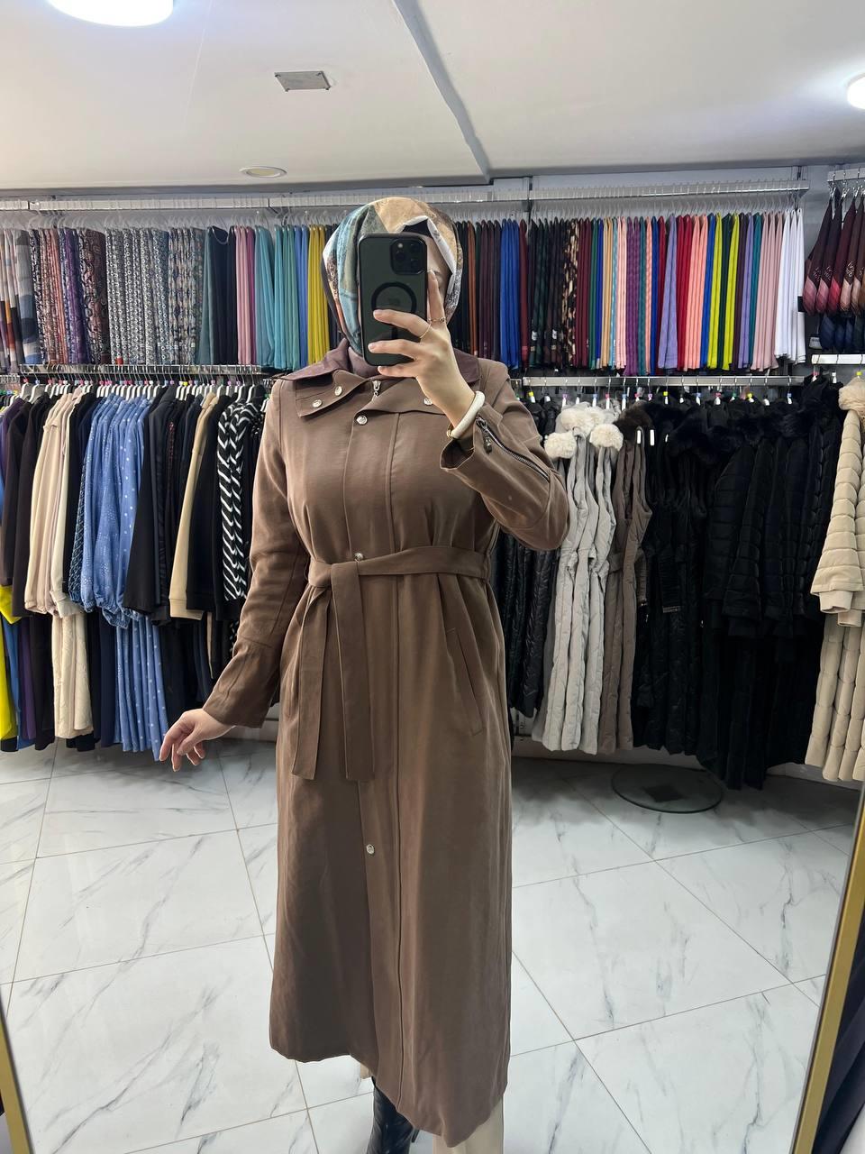 7660 Nihle Trenç Ceket KAHVE