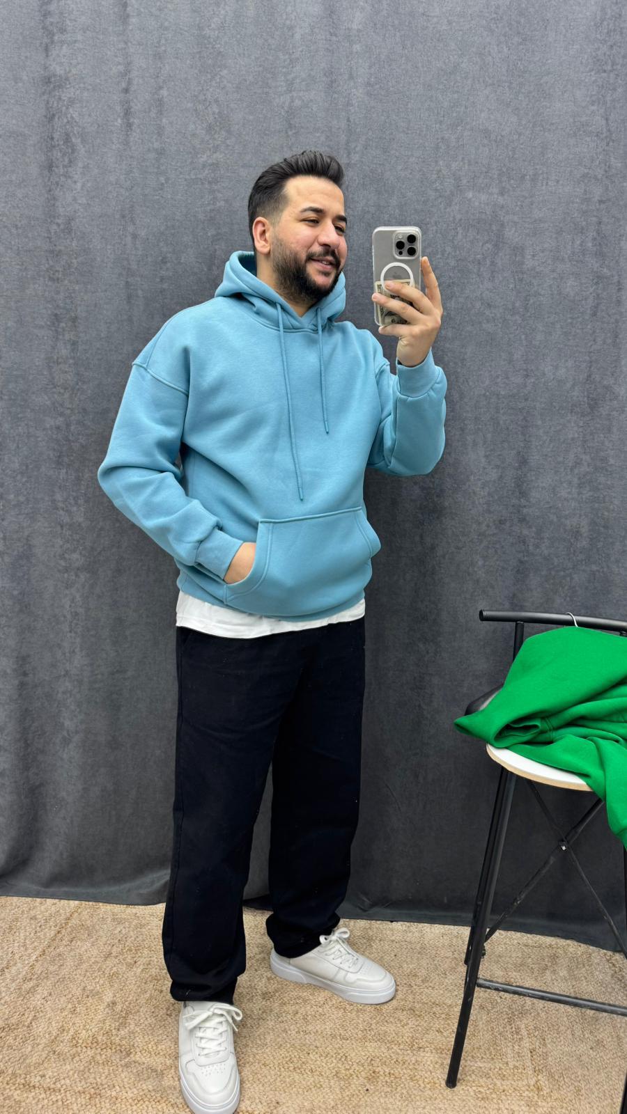 3 İplik Oversize Basic Şardonlu Sweat Bebe Mavi