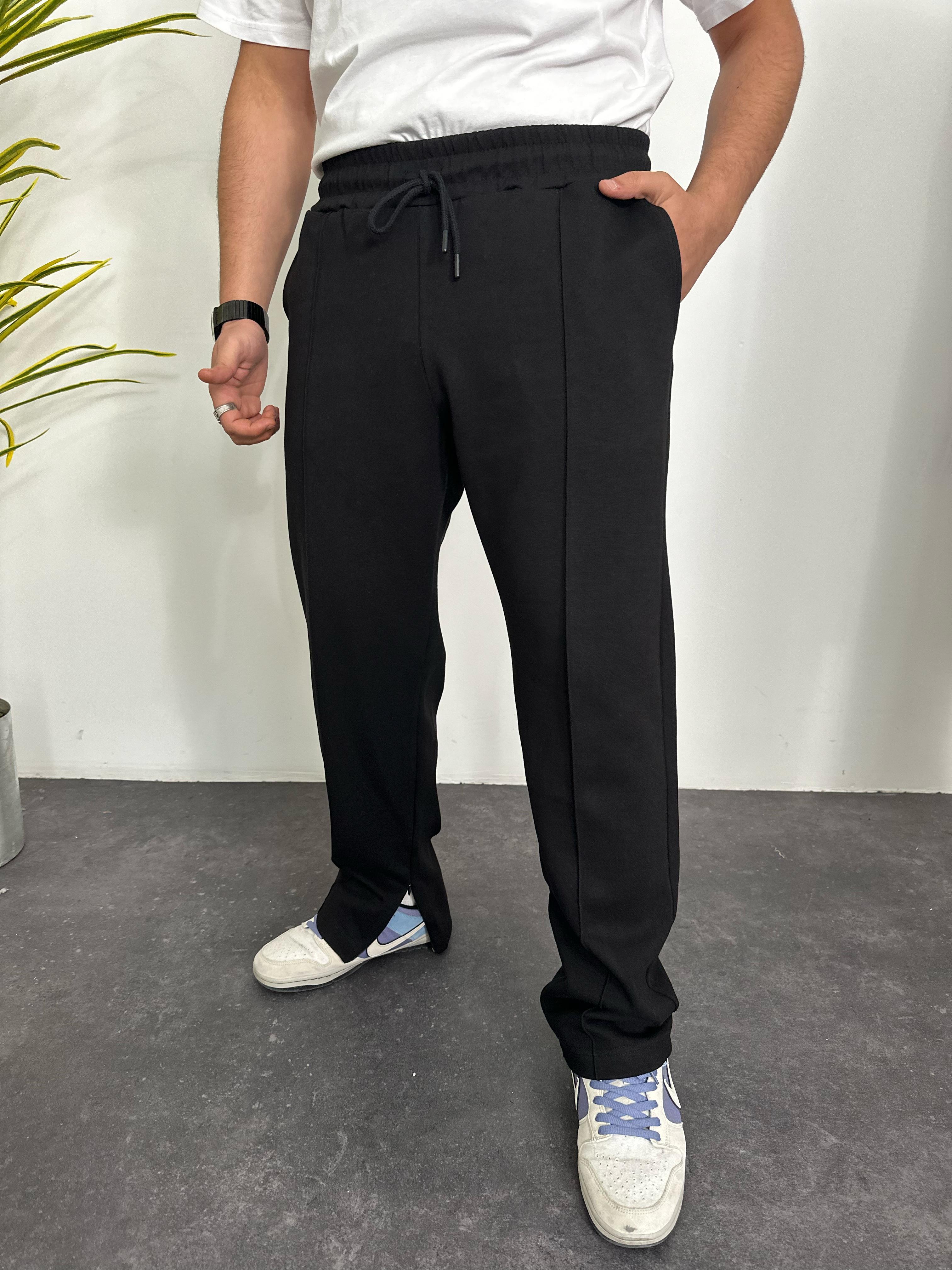 Baggy İthal Kumaş Paça Fermuar Detayli Çimali Jogger Pantolon Siyah