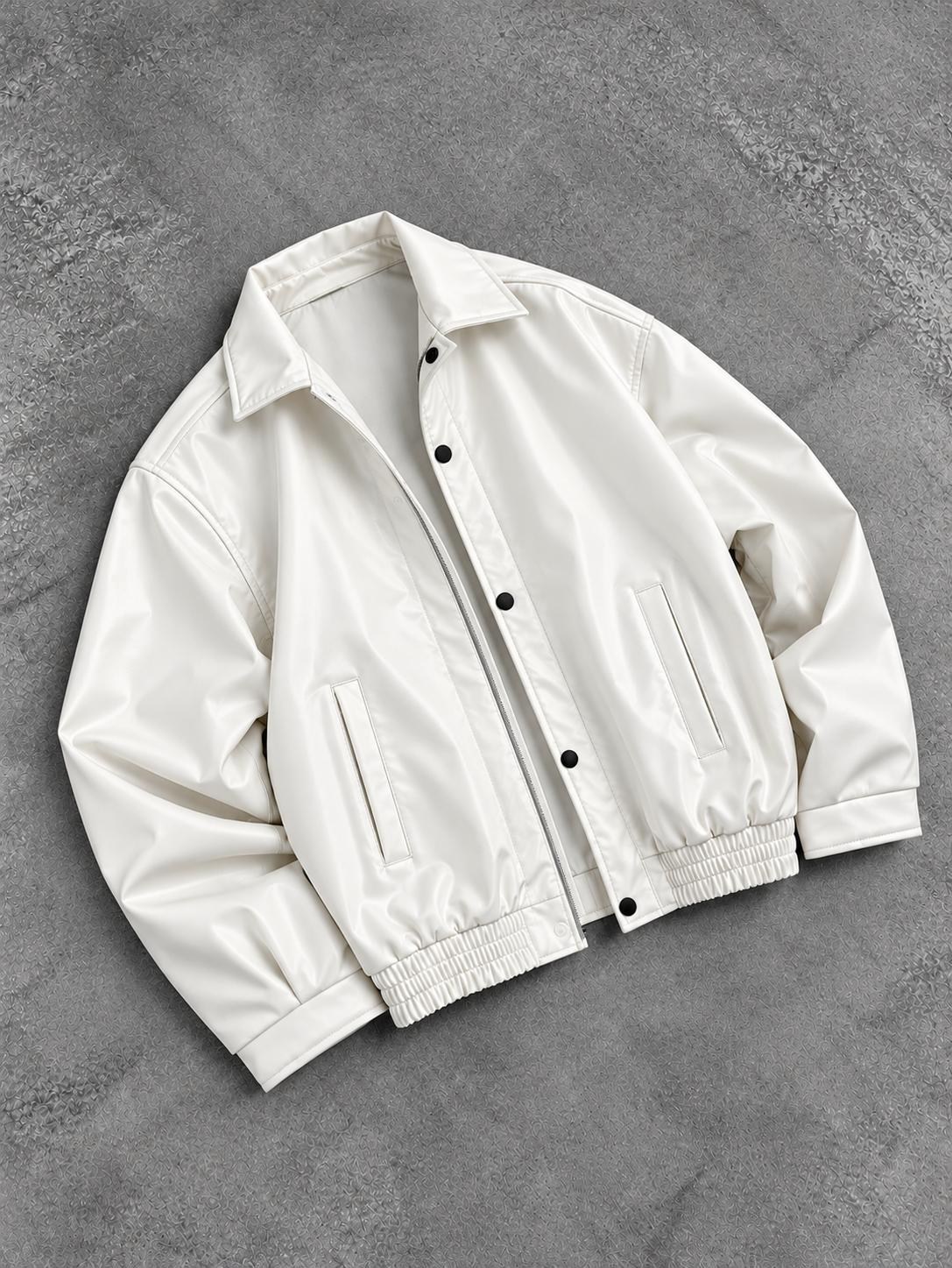 BOMBER OVERSIZE ŞİŞME DERİ MONT BEYAZ