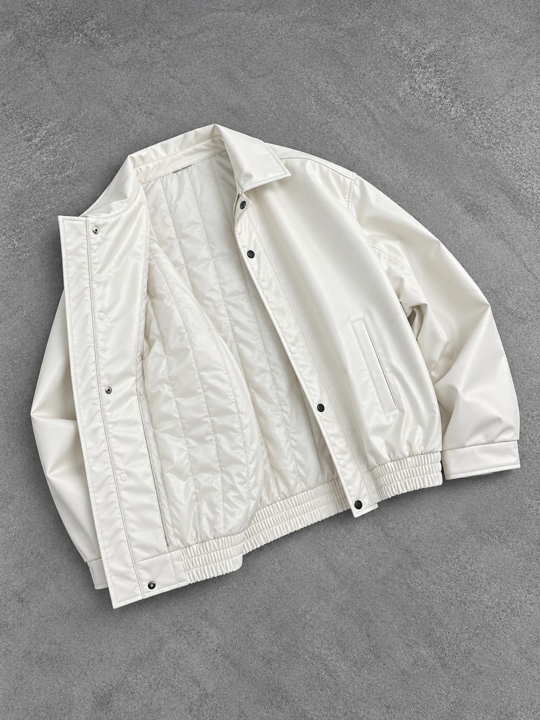 BOMBER OVERSIZE ŞİŞME DERİ MONT BEYAZ
