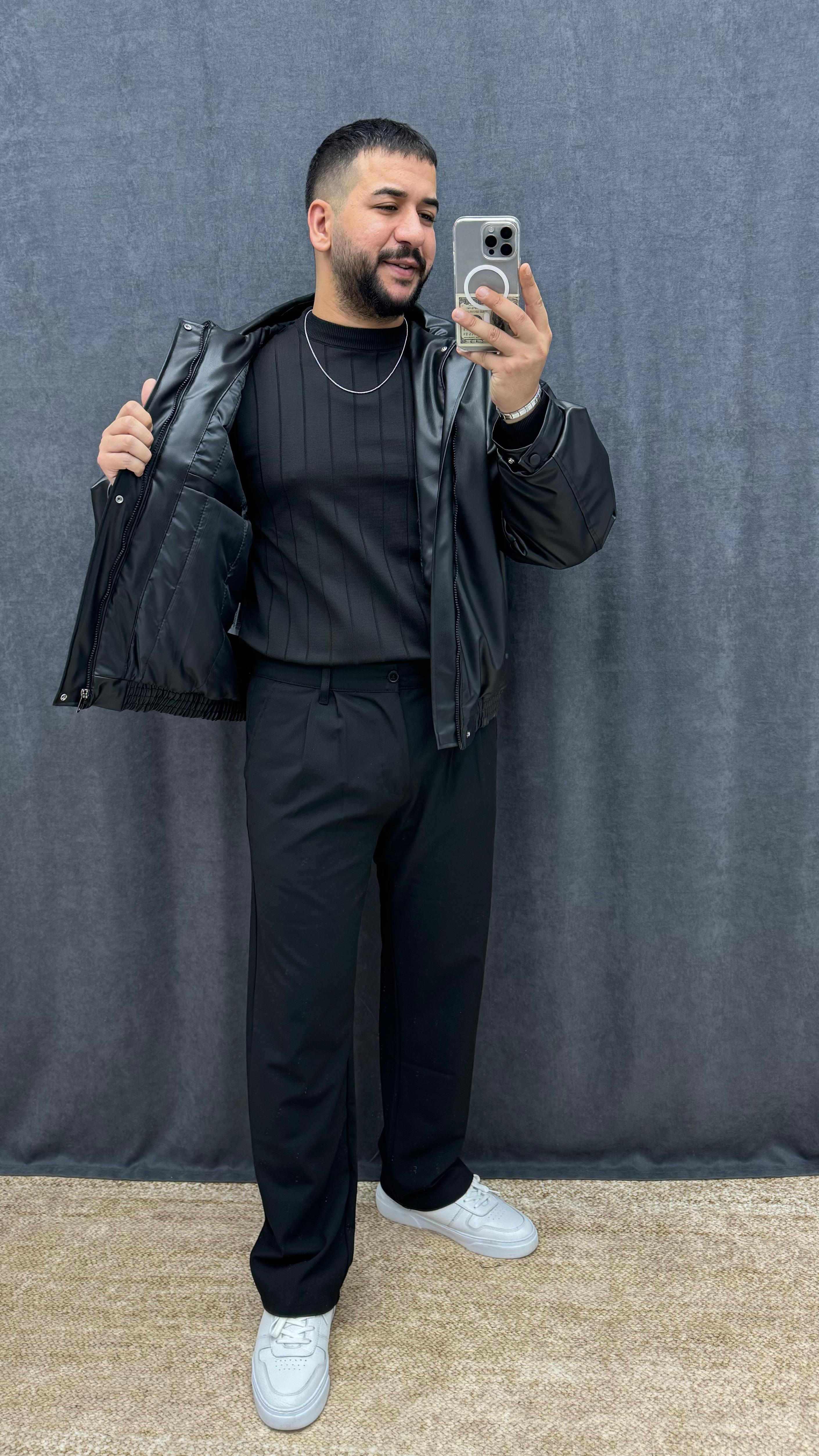 Bomber Oversize Şişme Deri Mont Siyah