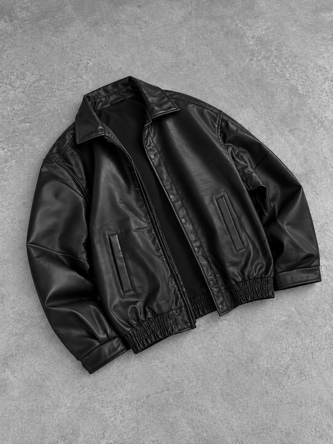 BOMBER OVERSIZE ŞİŞME DERİ MONT SİYAH